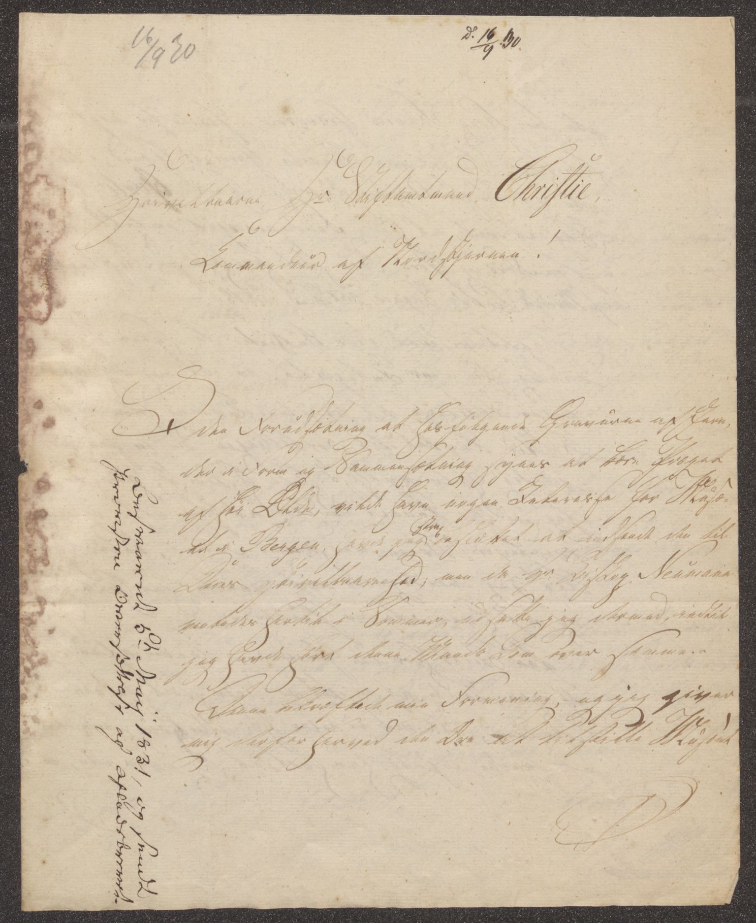 Bergens Museum. Direksjonen/ styret, UMB/A007/D/Da/L0004/0003: Innkommende brev 1829 - 1830 / Innkommende brev 1830, 1830