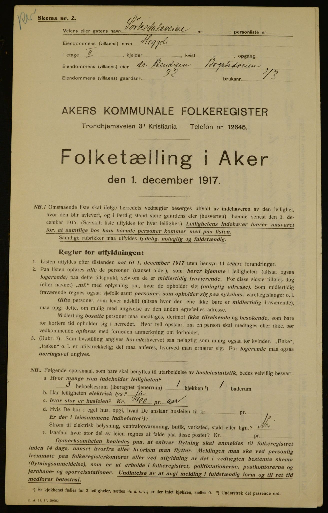 OBA, Kommunal folketelling 1.12.1917 for Aker, 1917, s. 17