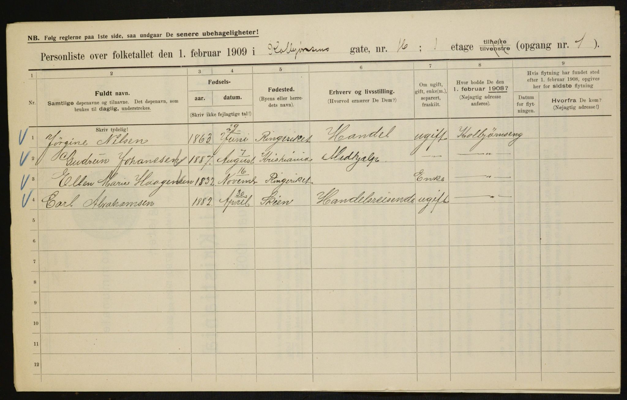 OBA, Kommunal folketelling 1.2.1909 for Kristiania kjøpstad, 1909, s. 11809