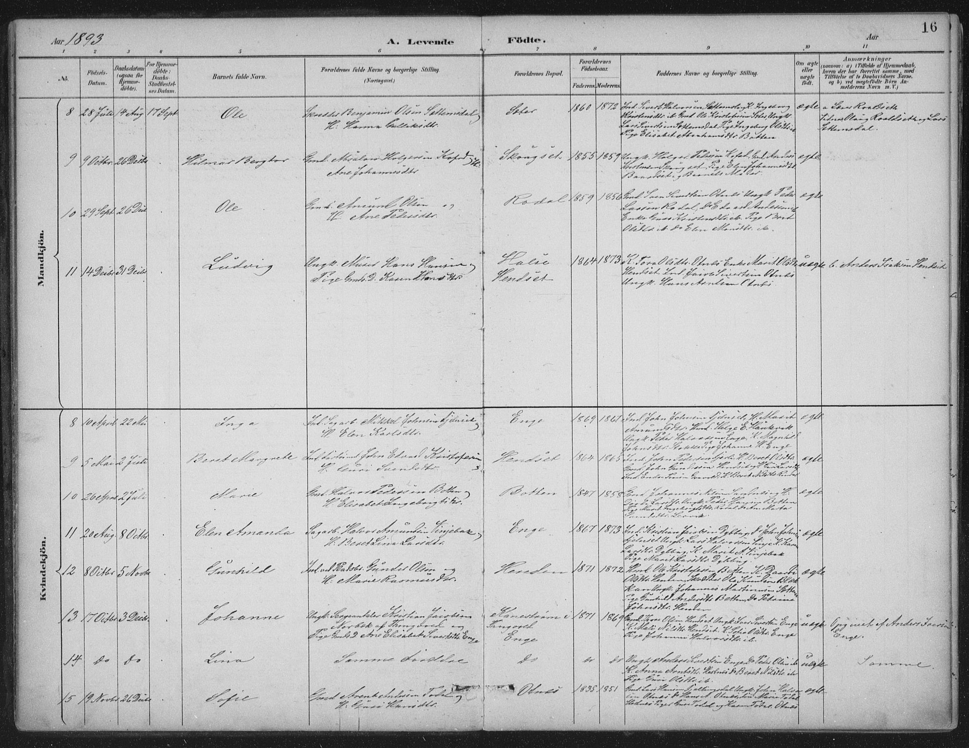 Ministerialprotokoller, klokkerbøker og fødselsregistre - Møre og Romsdal, AV/SAT-A-1454/580/L0925: Ministerialbok nr. 580A02, 1888-1913, s. 16