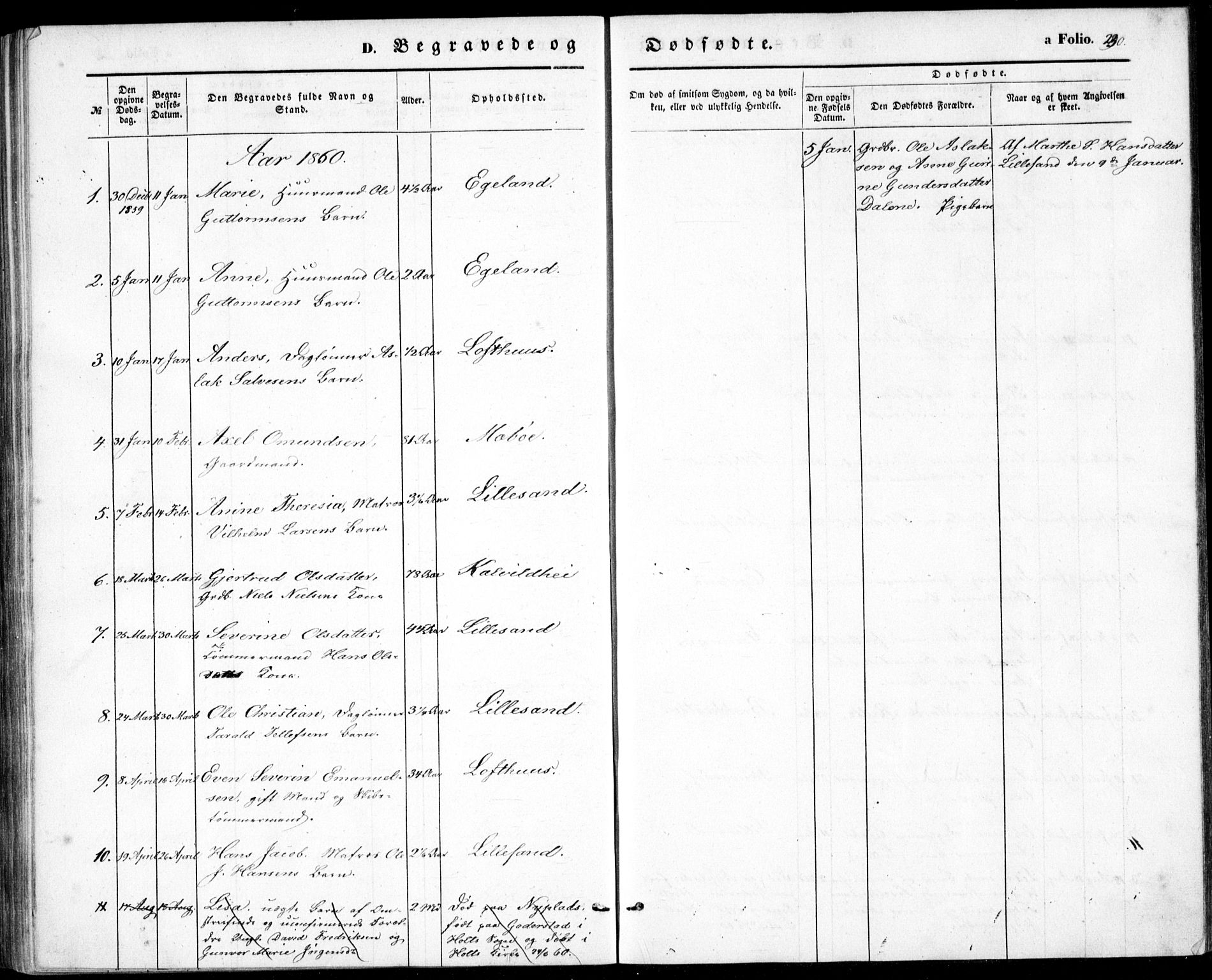 Vestre Moland sokneprestkontor, SAK/1111-0046/F/Fb/Fbb/L0003: Klokkerbok nr. B 3, 1851-1861, s. 230