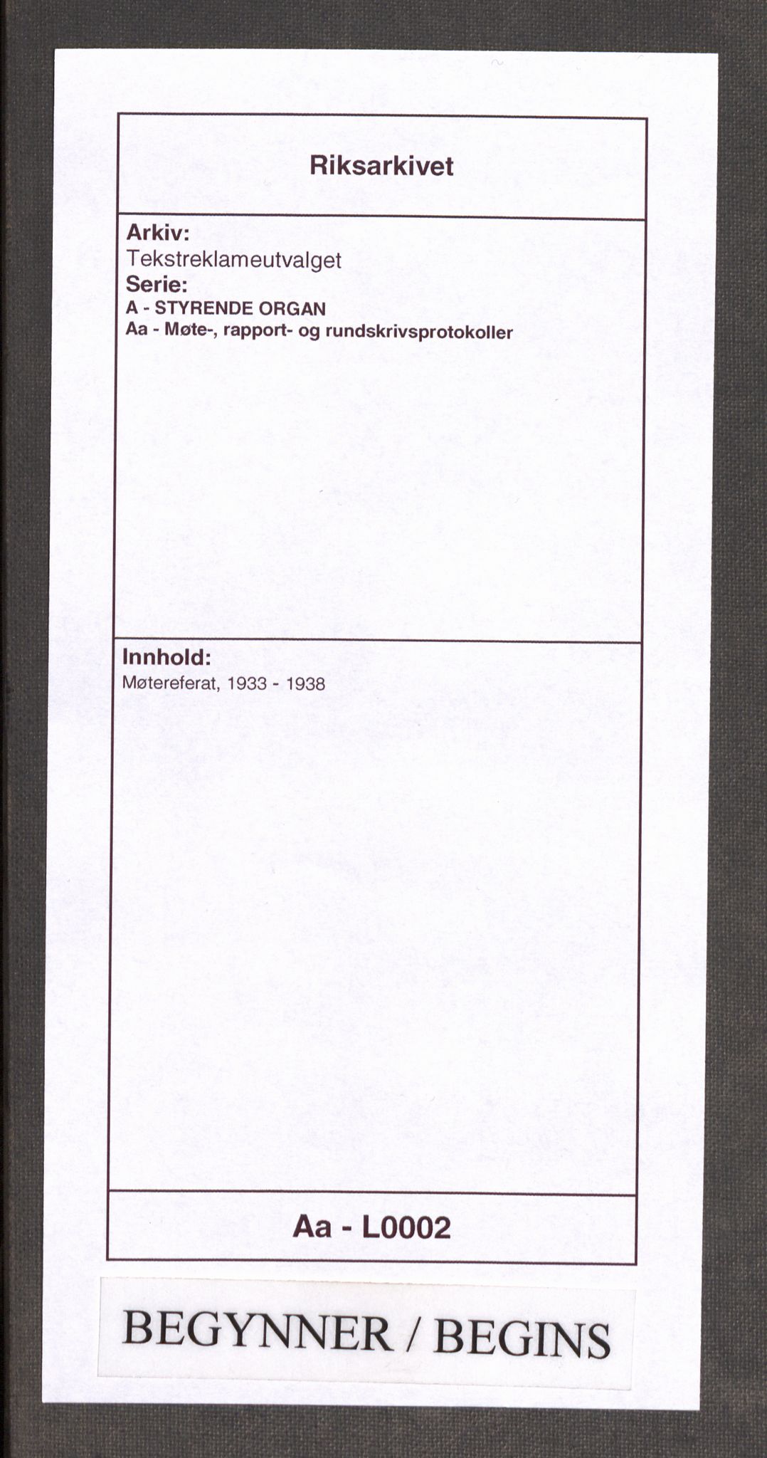 Tekstreklameutvalget, RA/PA-0854/A/Aa/L0002: Møtereferat, 1933-1938