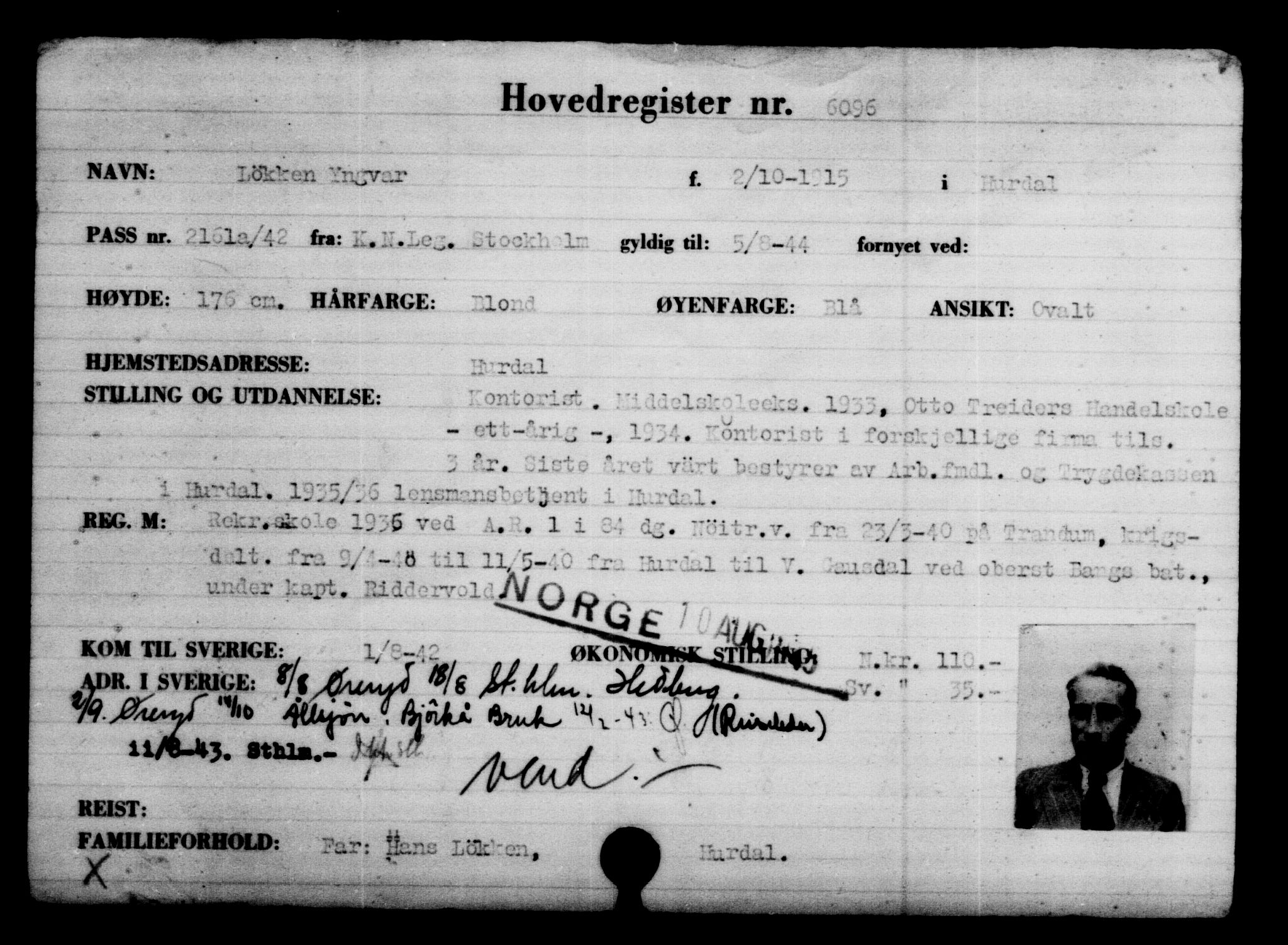 Utenriksstasjonene, Legasjonen i Stockholm, Flyktningkontoret, AV/RA-S-6753/V/Va/L0004: Kjesäterkartoteket, flyktninger med registreringsnr. 3496-6610, 1940-1945, s. 3047