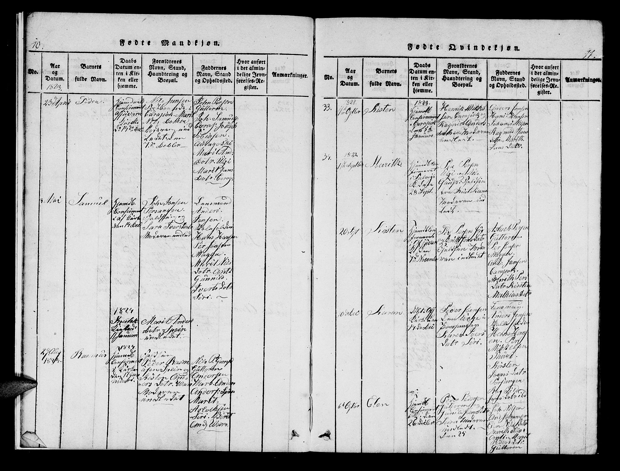 Kistrand/Porsanger sokneprestembete, SATØ/S-1351/H/Hb/L0001.klokk: Klokkerbok nr. 1, 1821-1829, s. 10-11