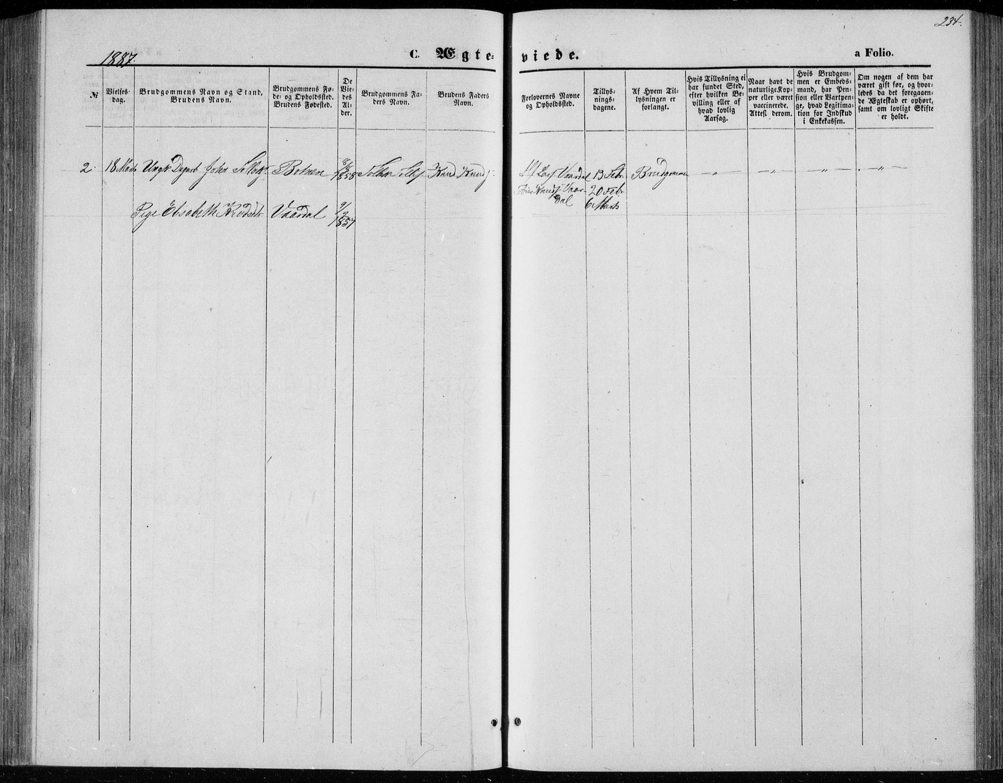 Bjelland sokneprestkontor, SAK/1111-0005/F/Fb/Fbc/L0002: Klokkerbok nr. B 2, 1867-1887, s. 234