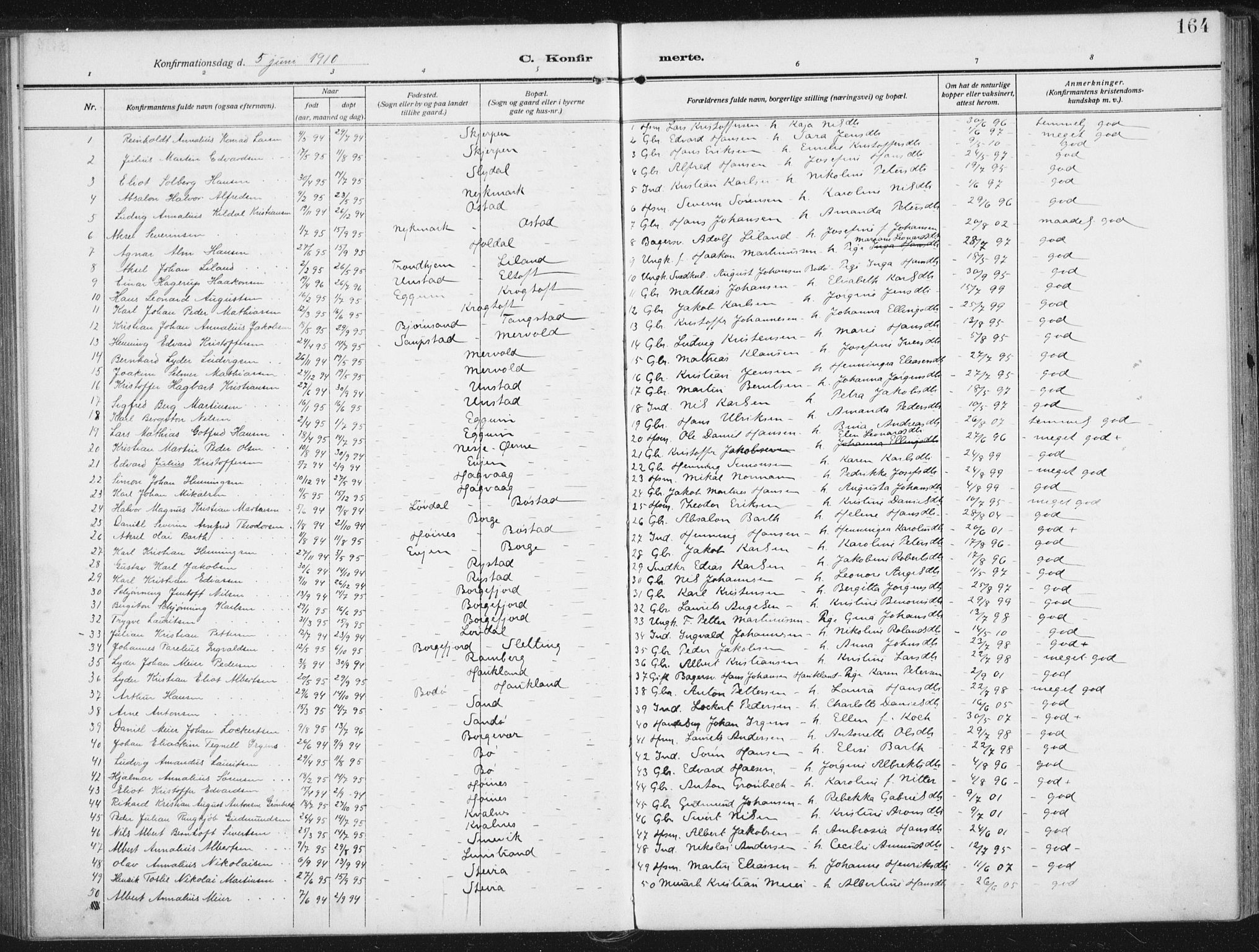 Ministerialprotokoller, klokkerbøker og fødselsregistre - Nordland, SAT/A-1459/880/L1135: Ministerialbok nr. 880A09, 1908-1919, s. 164