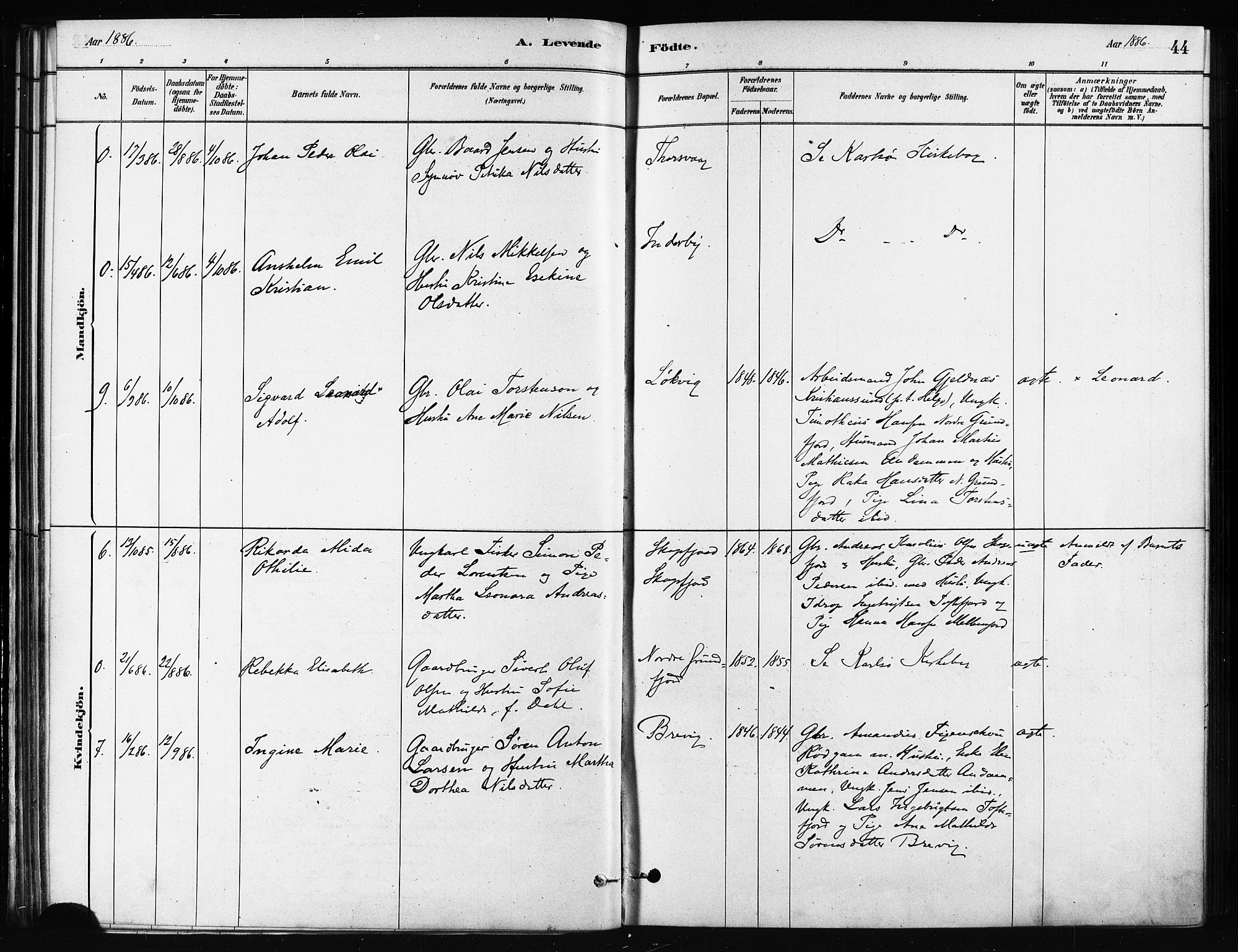 Karlsøy sokneprestembete, AV/SATØ-S-1299/H/Ha/Haa/L0011kirke: Ministerialbok nr. 11, 1879-1892, s. 44