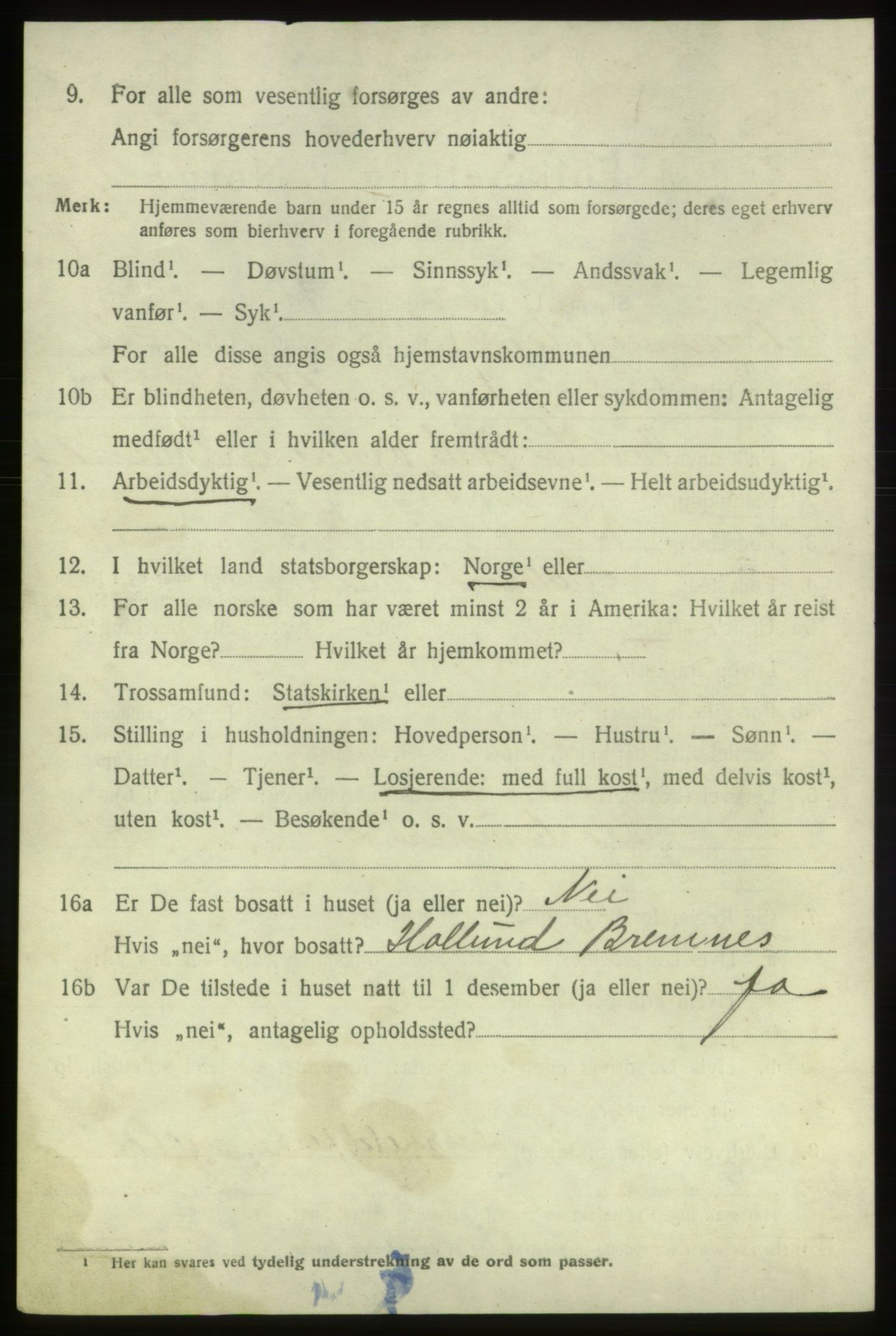SAB, Folketelling 1920 for 1220 Bremnes herred, 1920, s. 1313