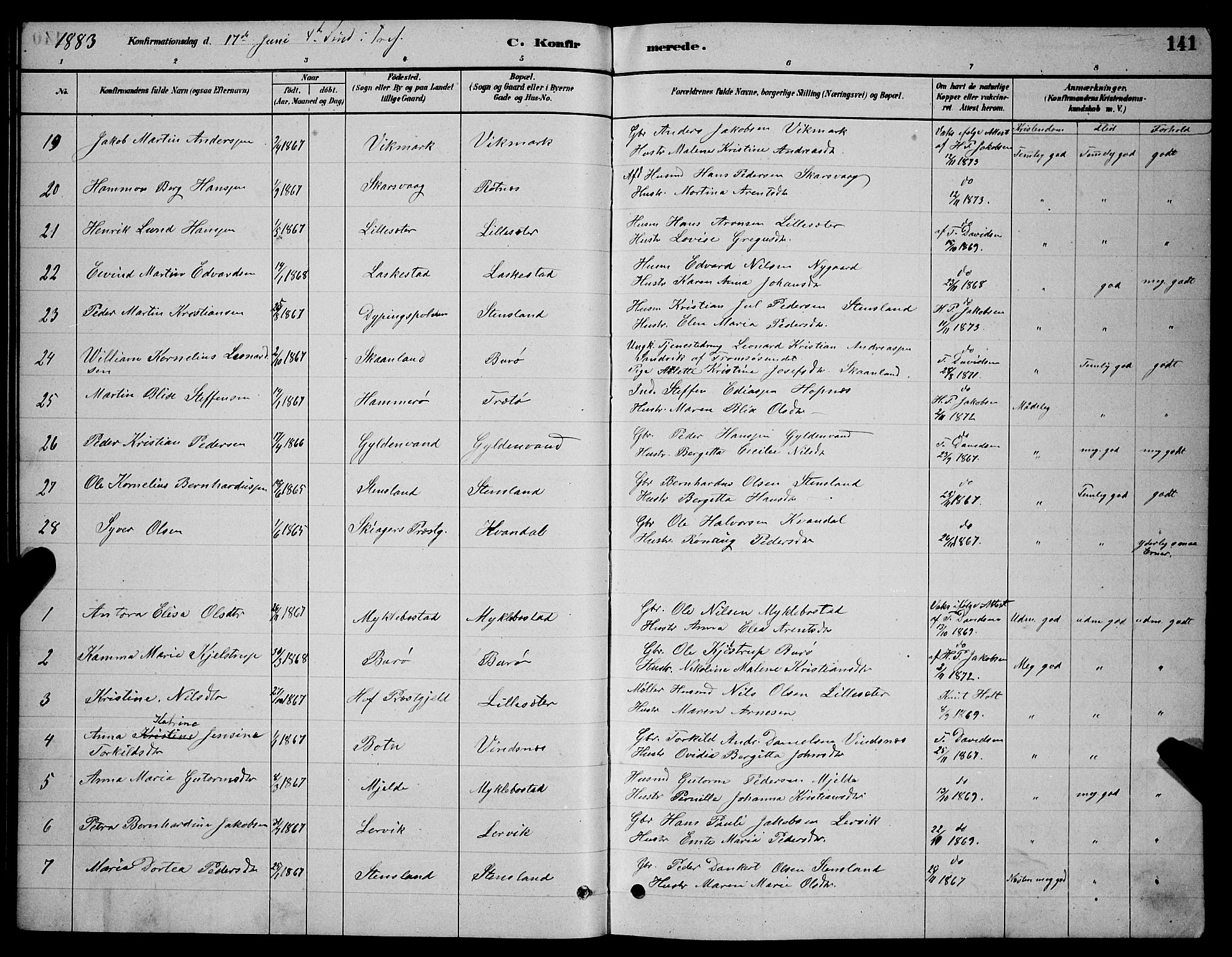 Ministerialprotokoller, klokkerbøker og fødselsregistre - Nordland, SAT/A-1459/855/L0816: Klokkerbok nr. 855C05, 1879-1894, s. 141