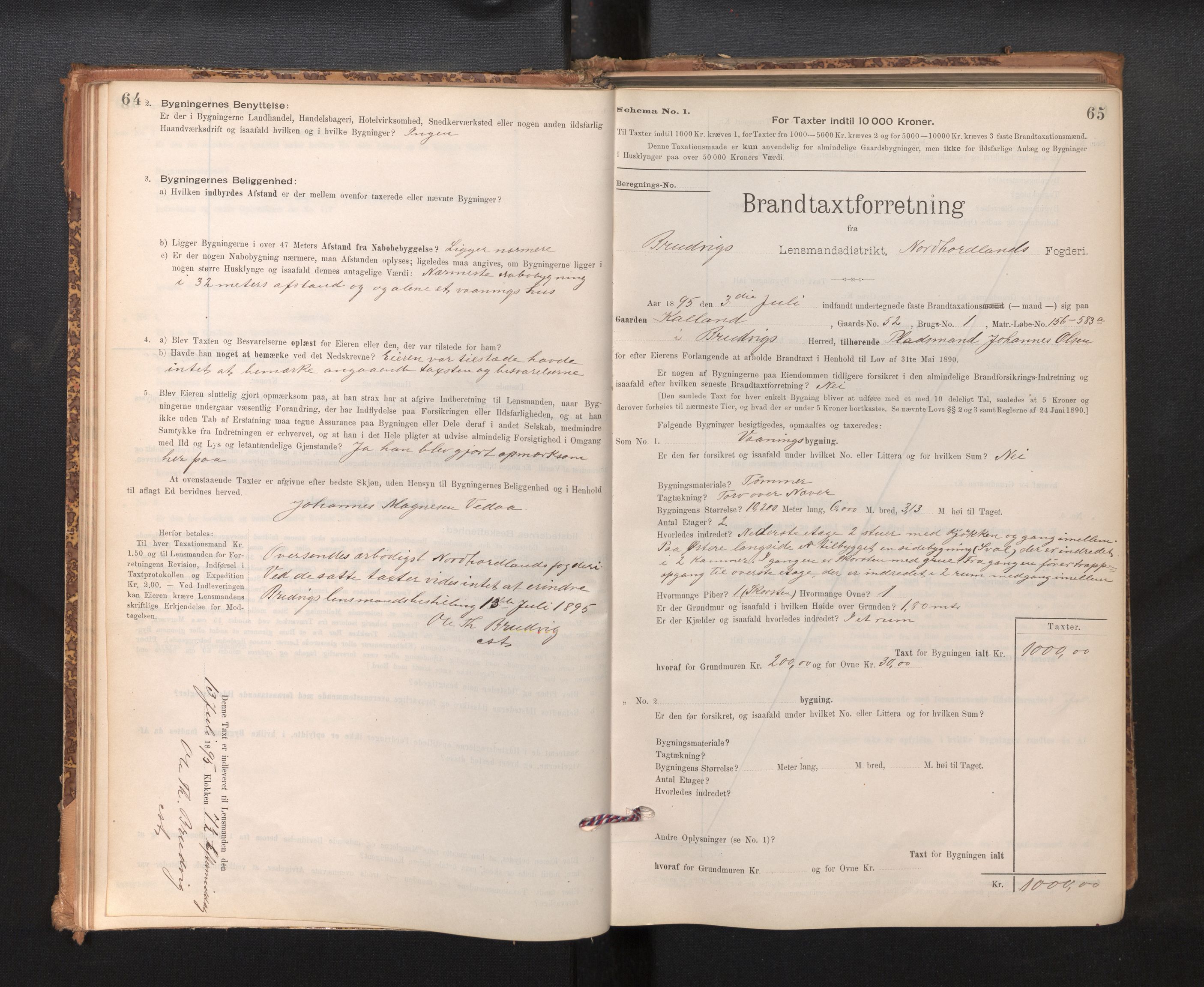Lensmannen i Bruvik, AV/SAB-A-31301/0012/L0006: Branntakstprotokoll, skjematakst, 1894-1906, s. 64-65