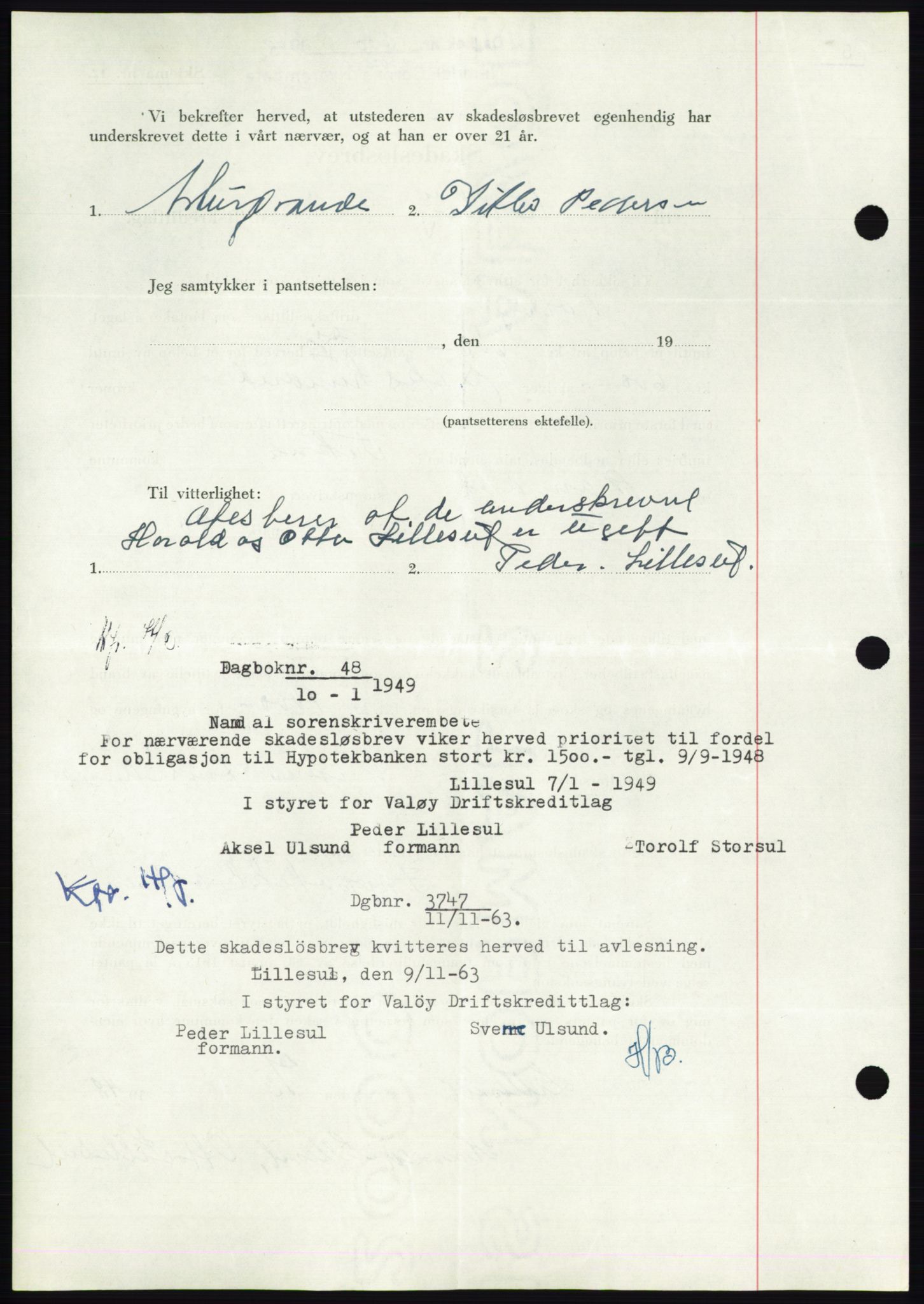 Namdal sorenskriveri, SAT/A-4133/1/2/2C: Pantebok nr. -, 1947-1948, Dagboknr: 600/1948