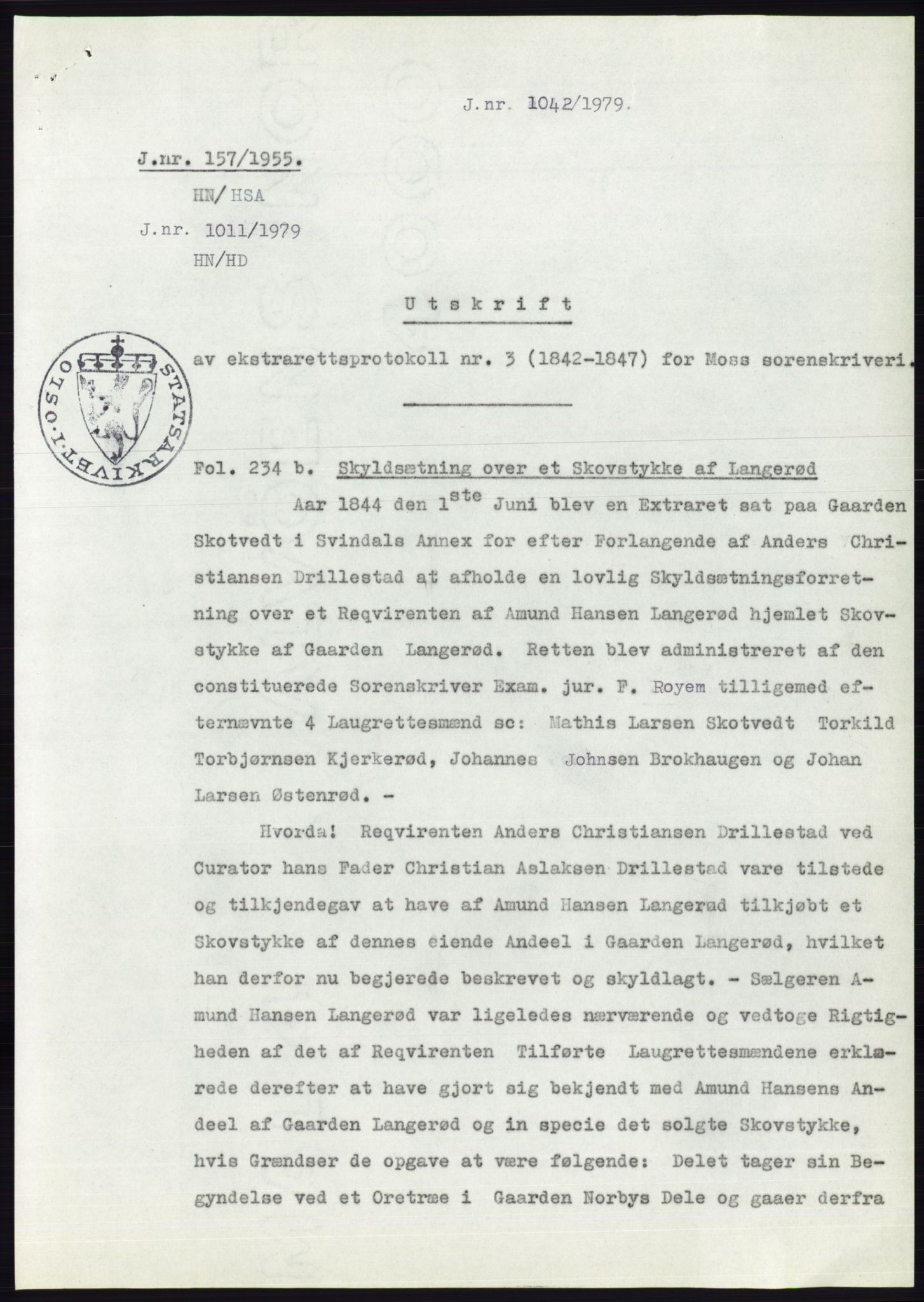 Statsarkivet i Oslo, SAO/A-10621/Z/Zd/L0002: Avskrifter, j.nr 5-691/1955, 1955, s. 142