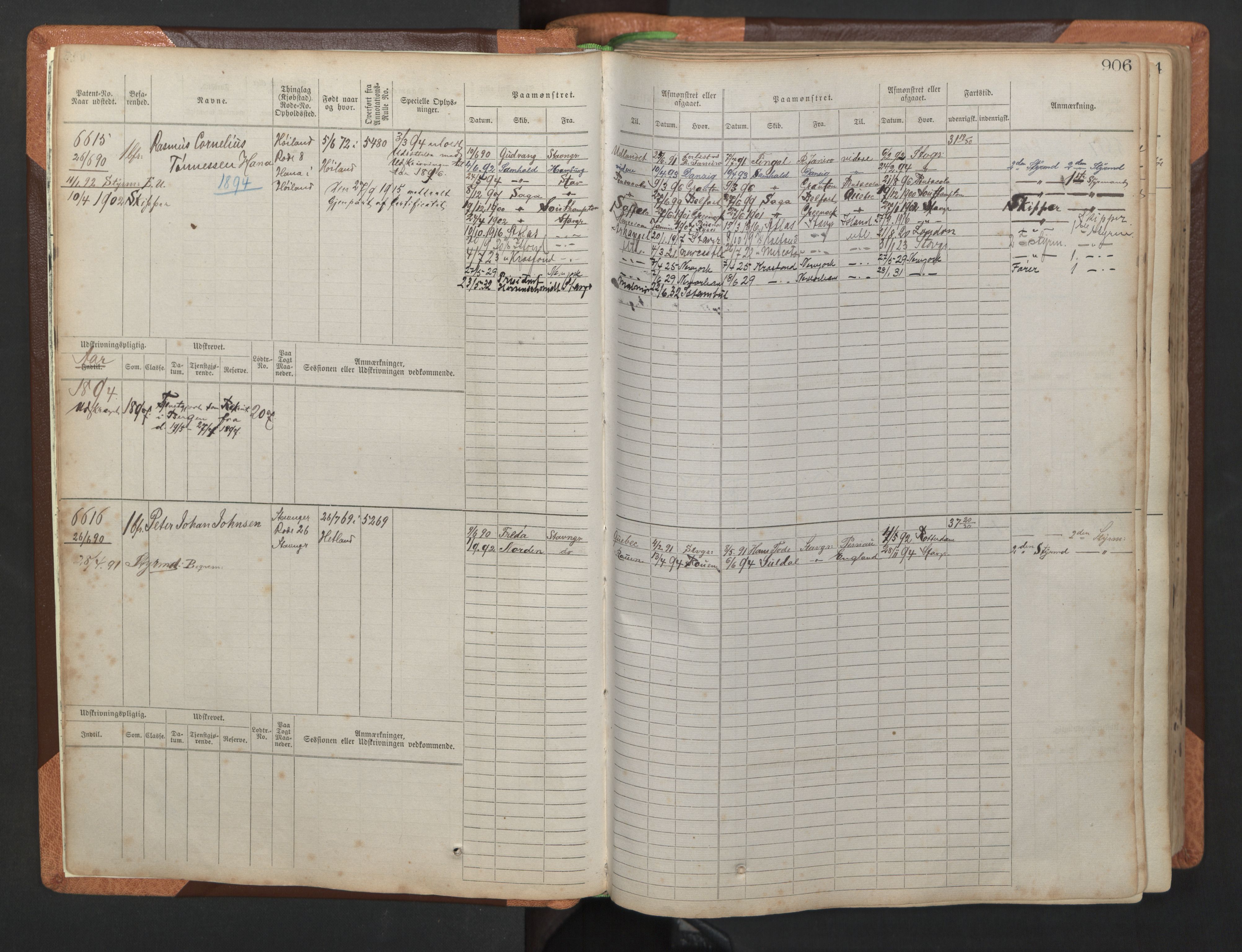 Stavanger sjømannskontor, AV/SAST-A-102006/F/Fb/Fbb/L0011: Sjøfartshovedrulle, patentnr. 6607-7206 (del 2), 1887-1896, s. 9