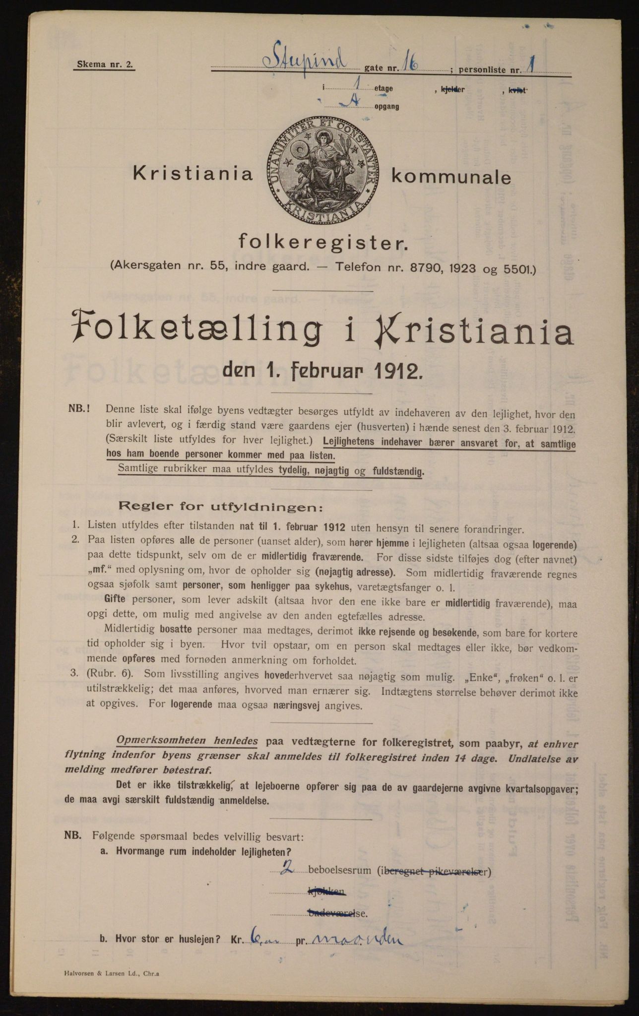 OBA, Kommunal folketelling 1.2.1912 for Kristiania, 1912, s. 104613