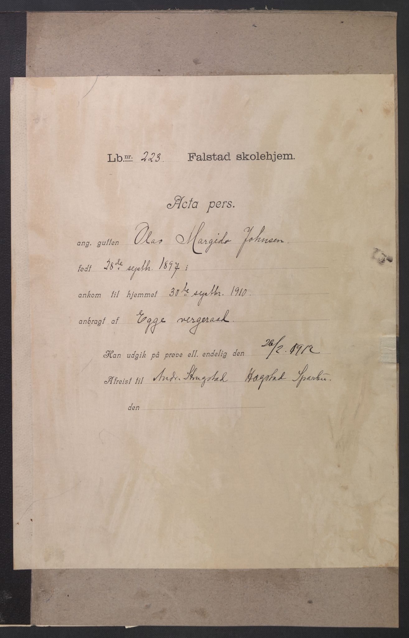 Falstad skolehjem, AV/RA-S-1676/E/Eb/L0010: Elevmapper løpenr. 210-239, 1910-1917, s. 202