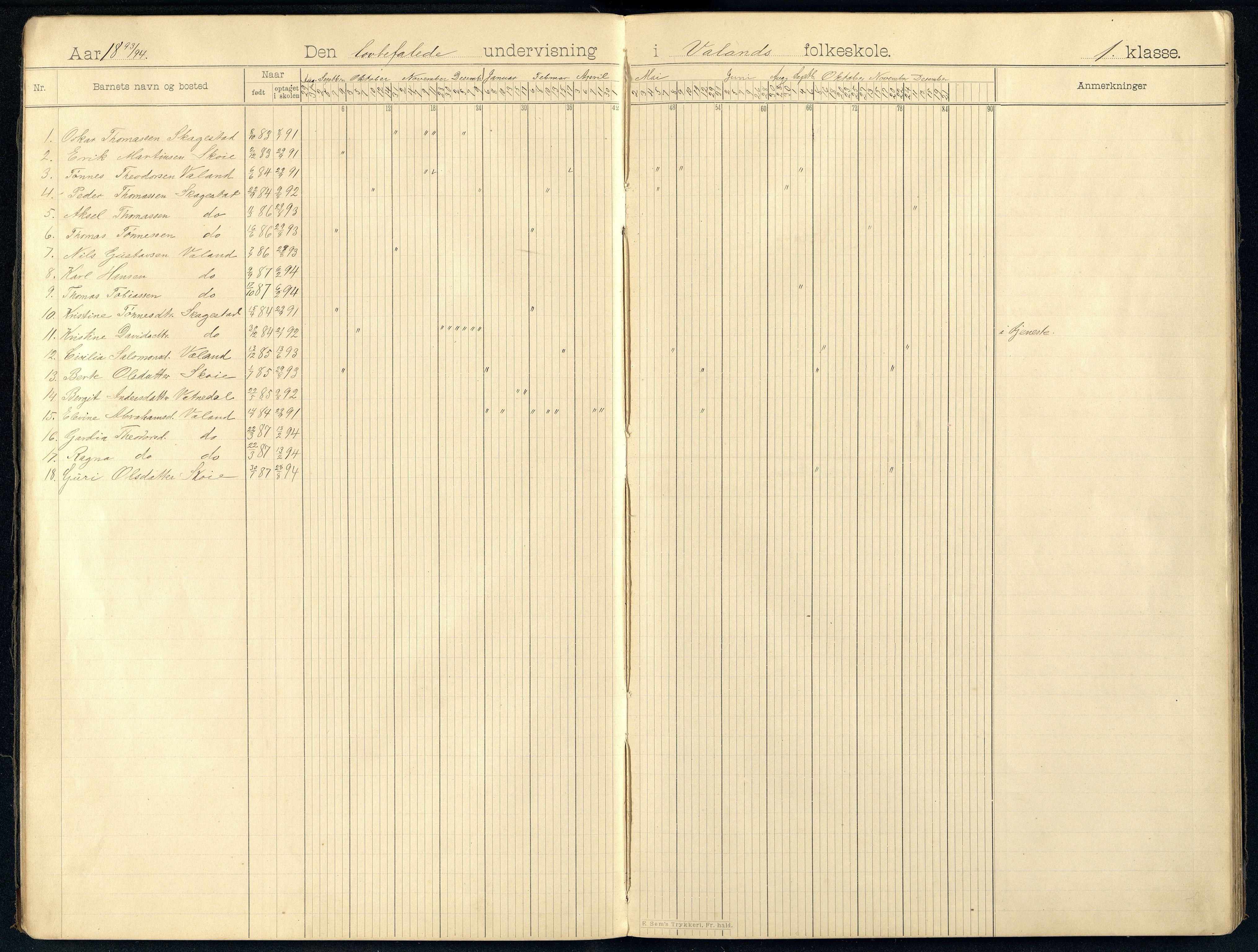 Holum kommune - Valand Skole, ARKSOR/1002HO552/I/L0003: Dagbok, 1893-1913