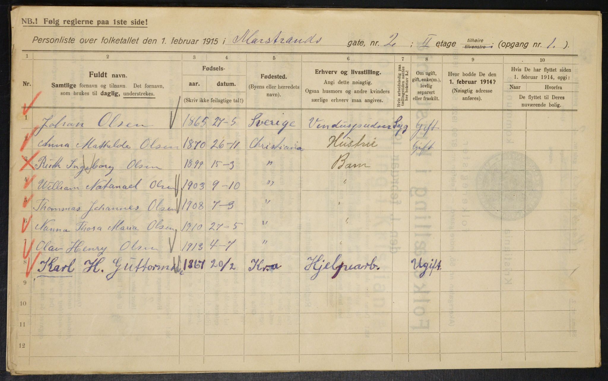 OBA, Kommunal folketelling 1.2.1915 for Kristiania, 1915, s. 64105