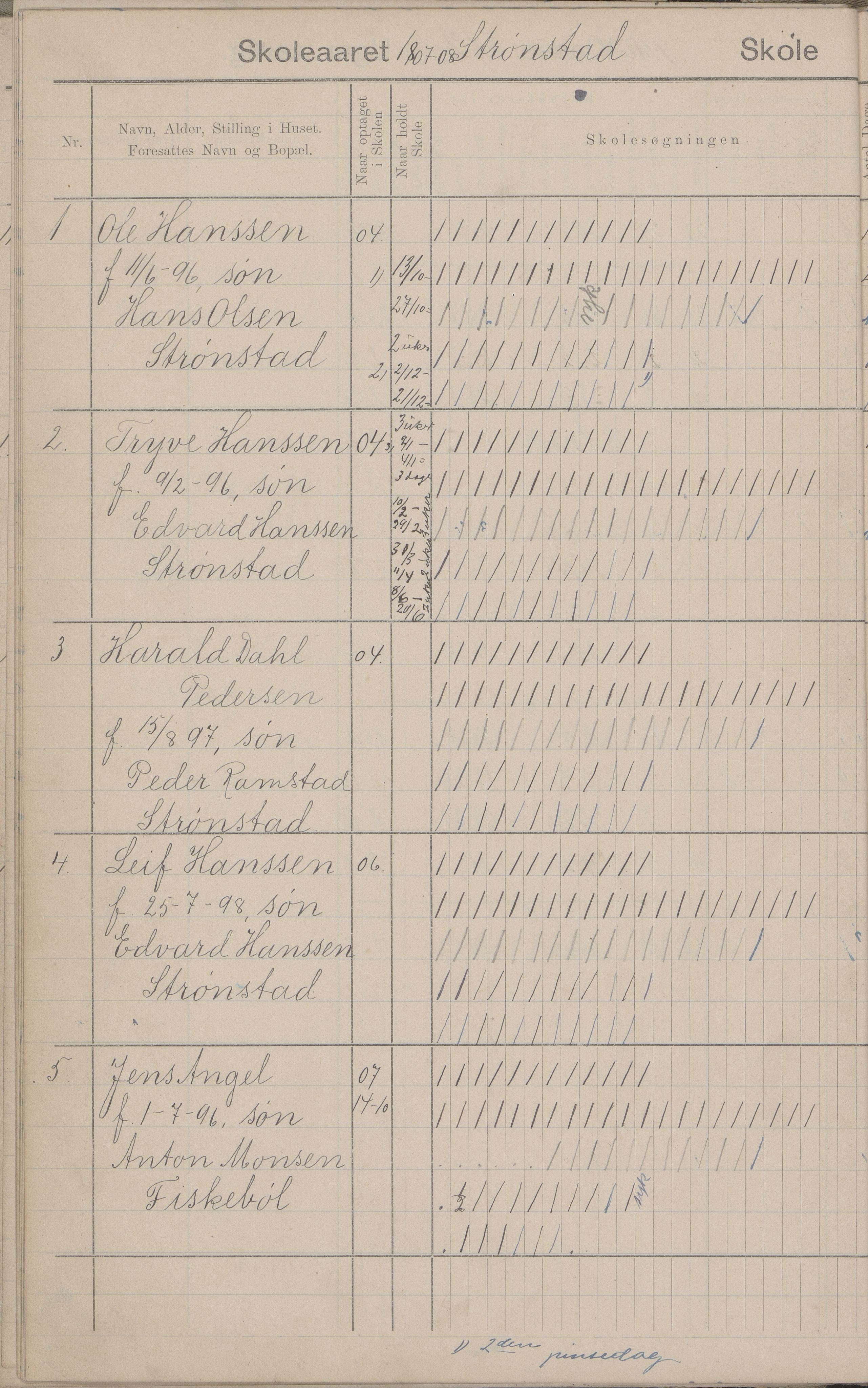 Hadsel kommune. Strønstad skolekrets, AIN/K-18660.510.13/G/L0001: Skoleprotokoll for Strønstad skole - Seloter, 1905-1914