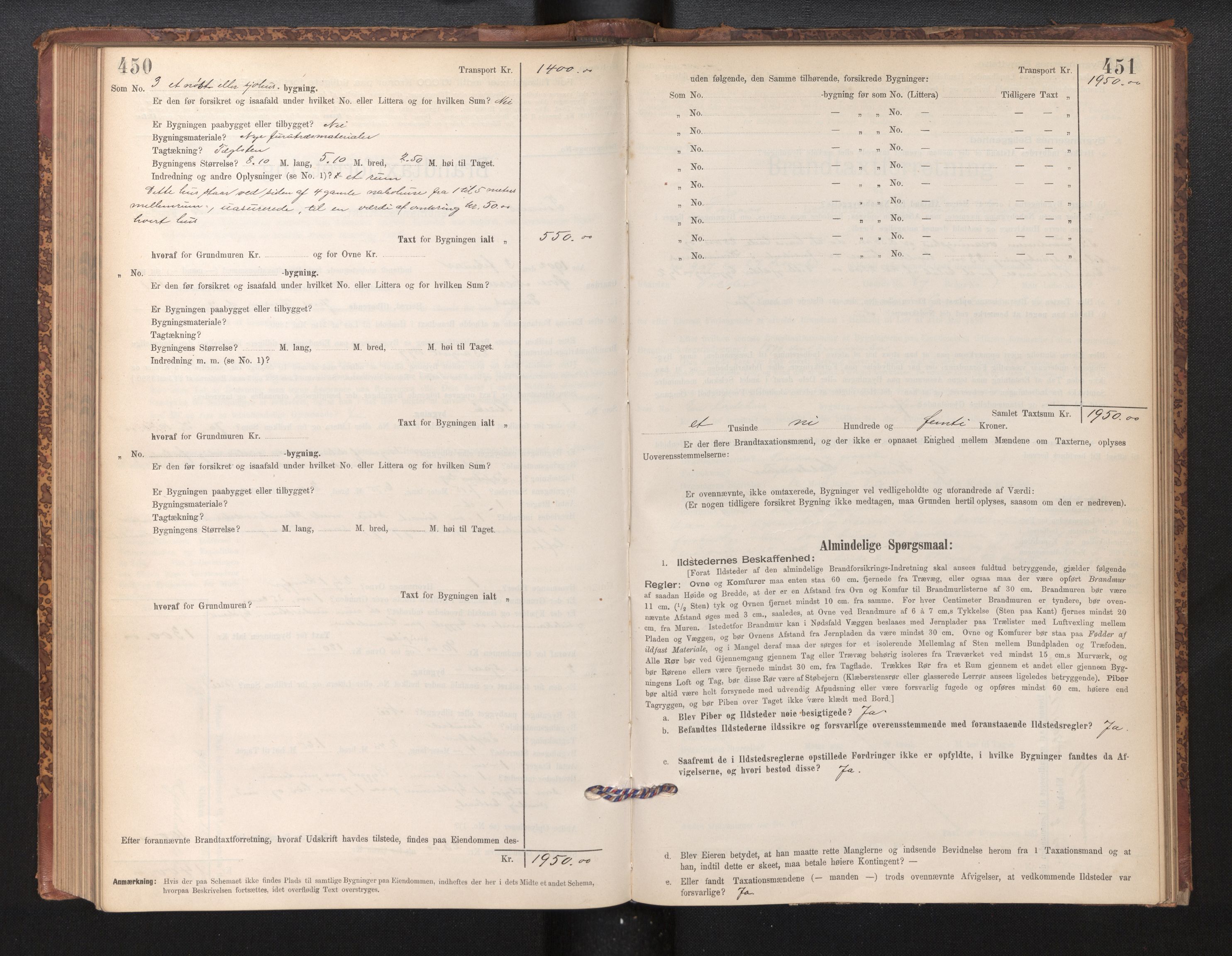 Lensmannen i Finnås, AV/SAB-A-31901/0012/L0002: Branntakstprotokoll, skjematakst, 1894-1954, s. 450-451