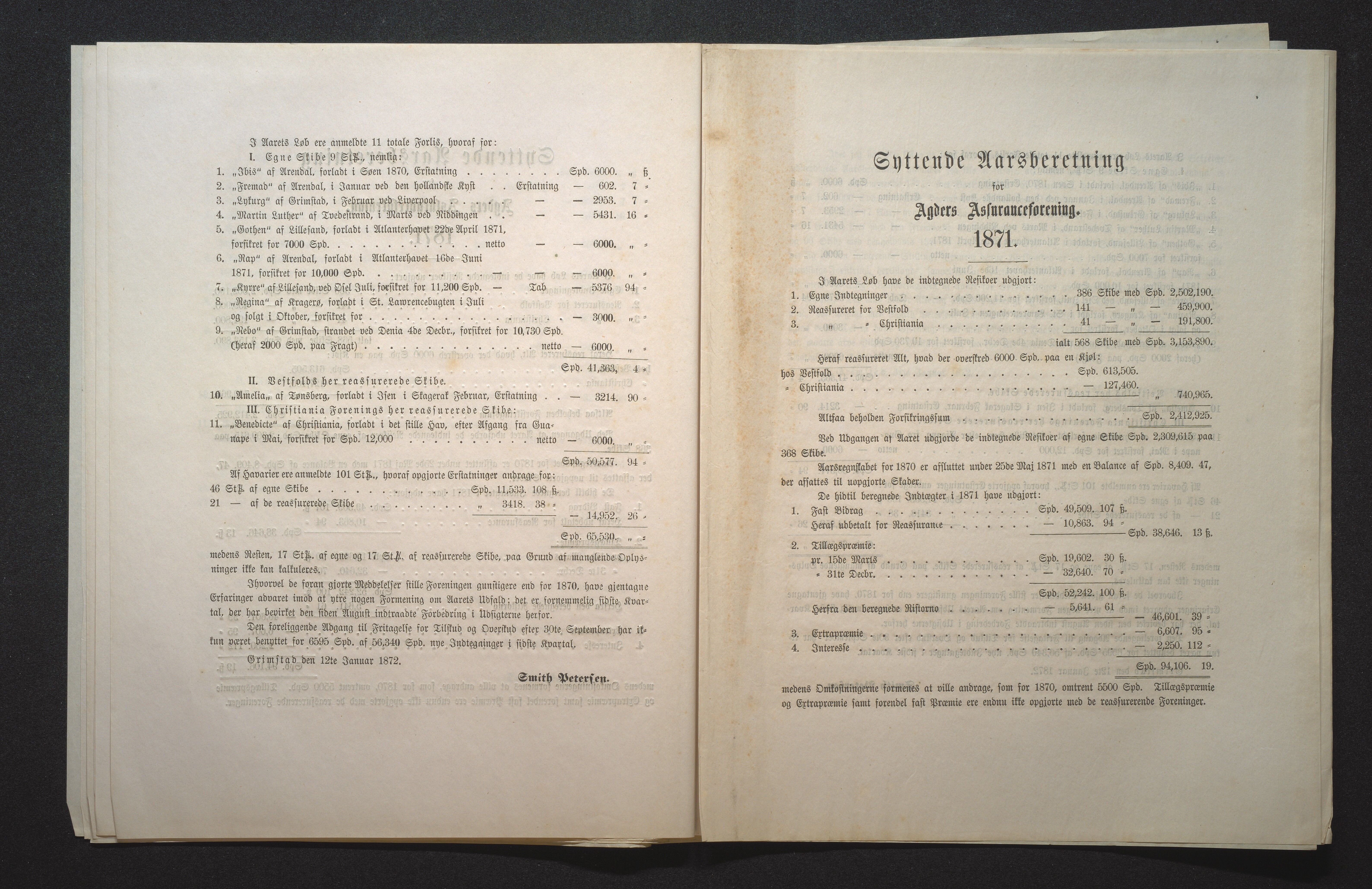 Agders Gjensidige Assuranceforening, AAKS/PA-1718/05/L0001: Regnskap, seilavdeling, pakkesak, 1855-1880