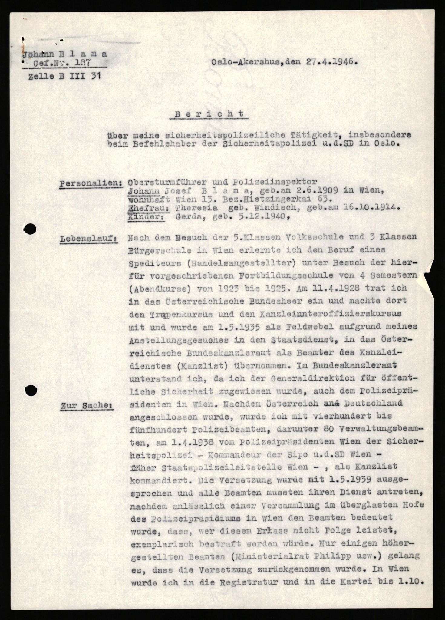 Forsvaret, Forsvarets overkommando II, AV/RA-RAFA-3915/D/Db/L0038: CI Questionaires. Tyske okkupasjonsstyrker i Norge. Østerrikere., 1945-1946, s. 101