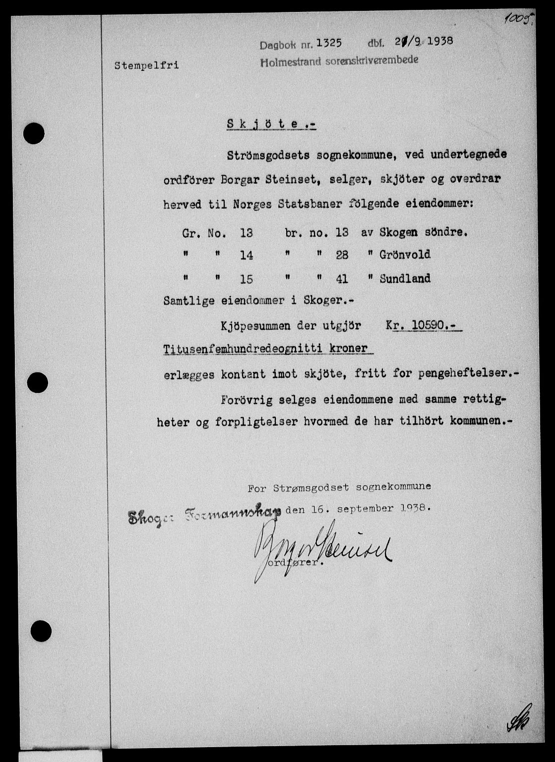 Holmestrand sorenskriveri, SAKO/A-67/G/Ga/Gaa/L0049: Pantebok nr. A-49, 1937-1938, Dagboknr: 1325/1938