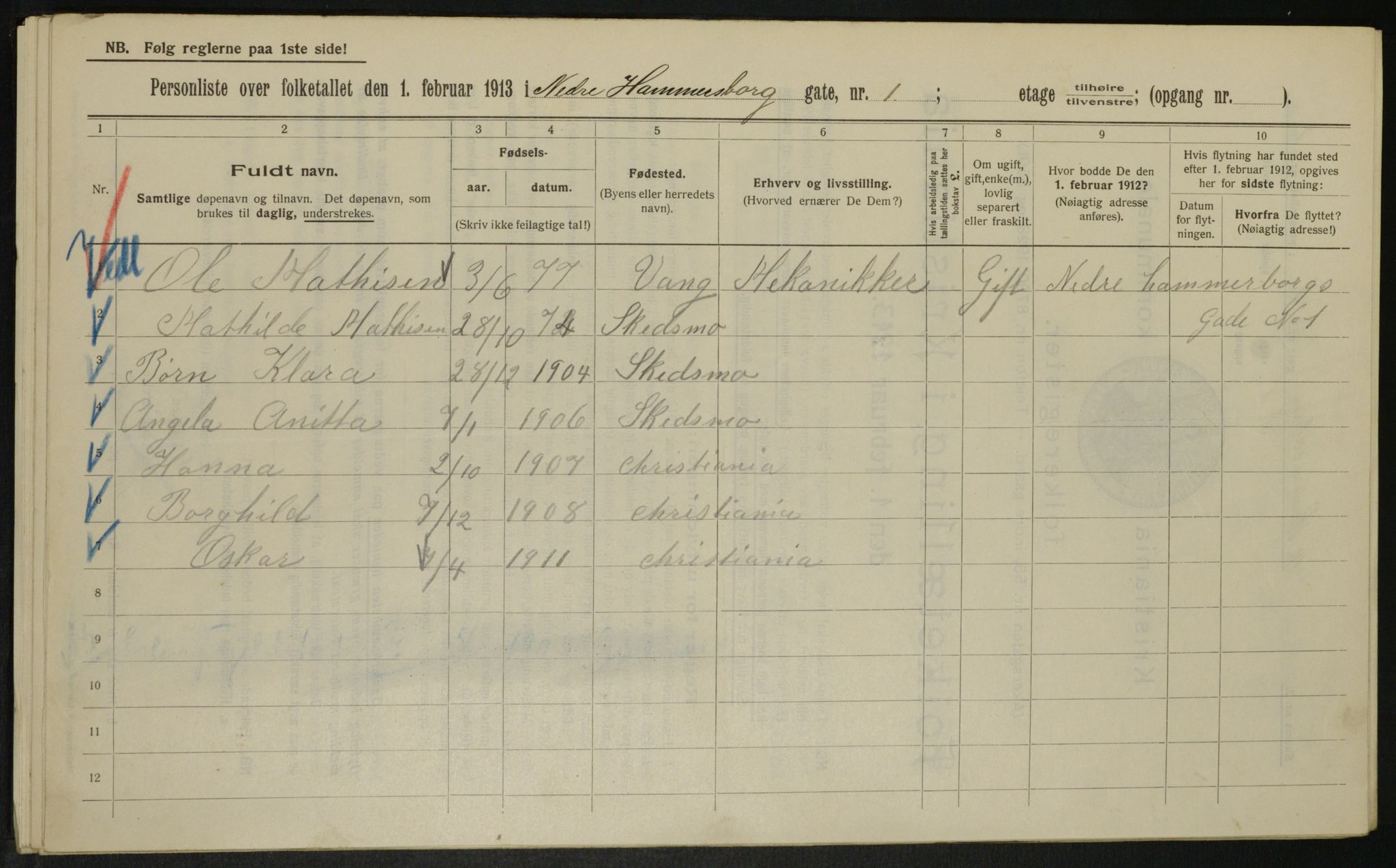 OBA, Kommunal folketelling 1.2.1913 for Kristiania, 1913, s. 69146