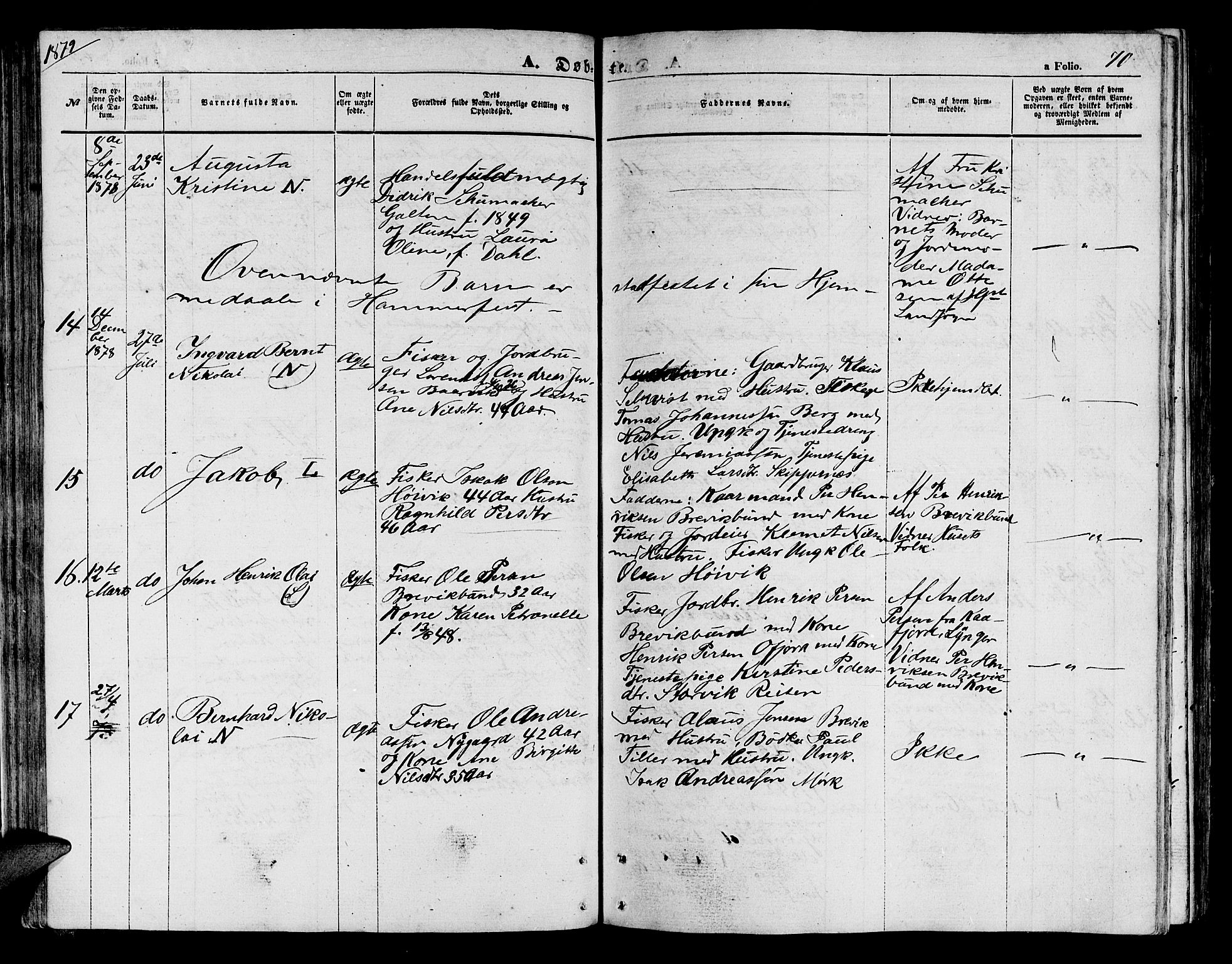 Loppa sokneprestkontor, AV/SATØ-S-1339/H/Hb/L0003klokker: Klokkerbok nr. 3, 1853-1880, s. 70