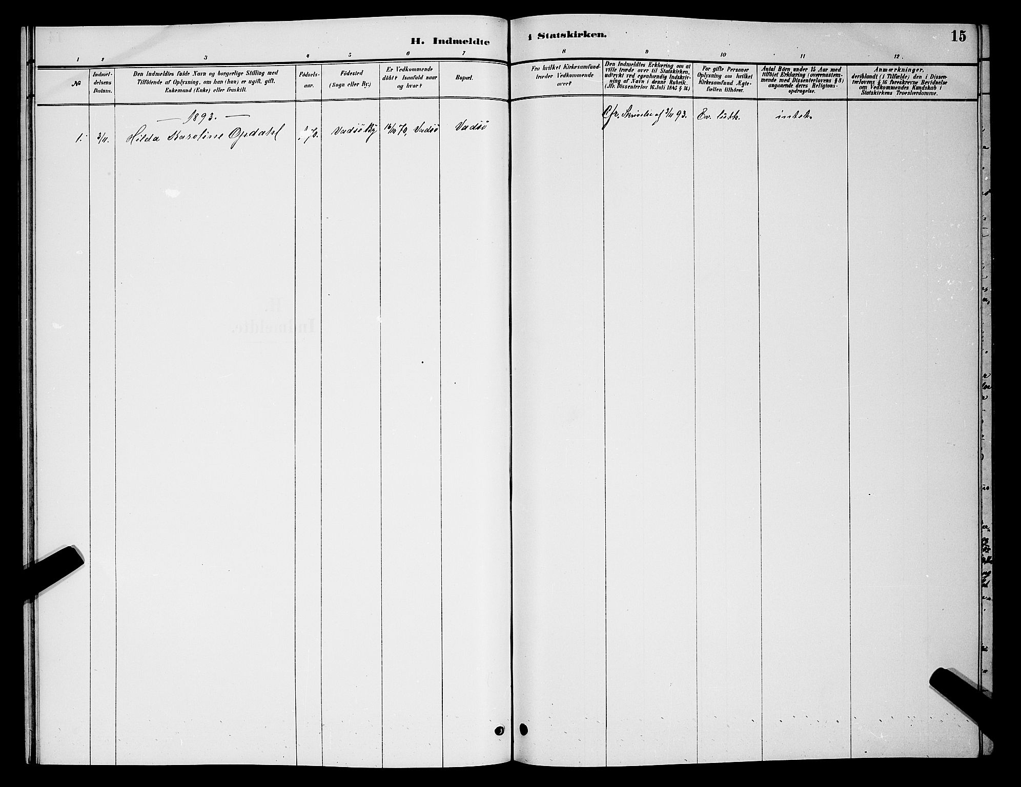 Vadsø sokneprestkontor, SATØ/S-1325/H/Hb/L0005klokker: Klokkerbok nr. 5, 1885-1901, s. 15