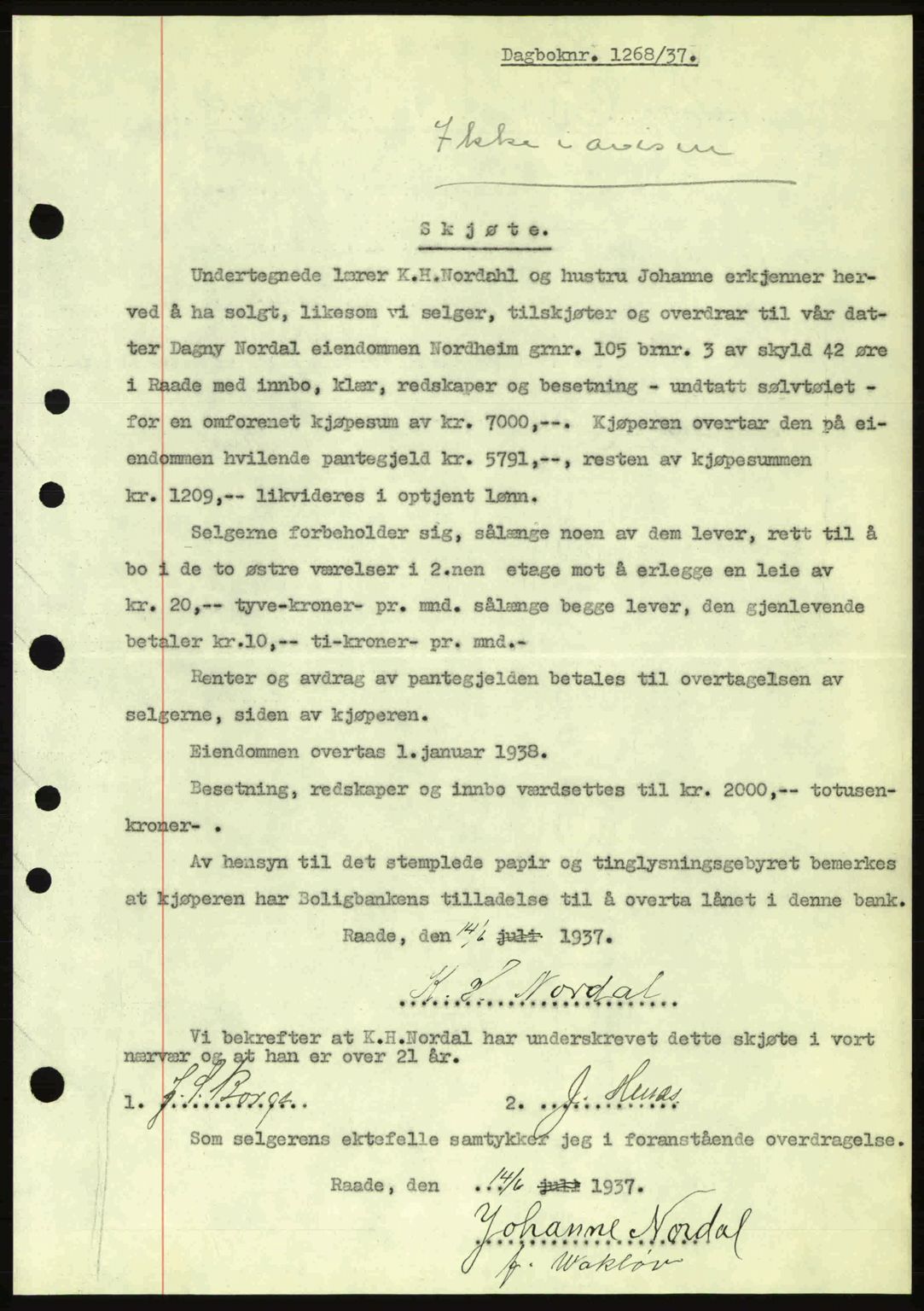 Moss sorenskriveri, SAO/A-10168: Pantebok nr. A3, 1937-1938, Dagboknr: 1268/1937