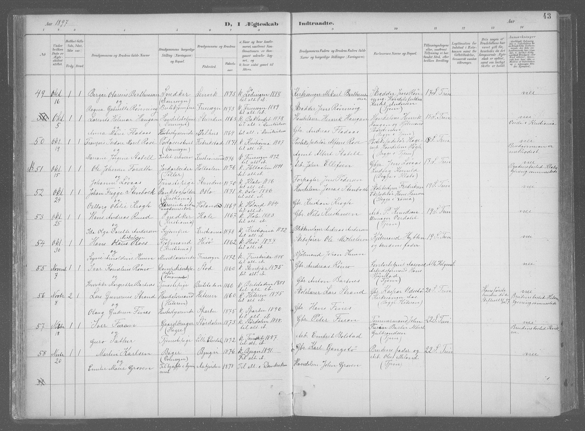 Ministerialprotokoller, klokkerbøker og fødselsregistre - Sør-Trøndelag, SAT/A-1456/601/L0064: Ministerialbok nr. 601A31, 1891-1911, s. 43
