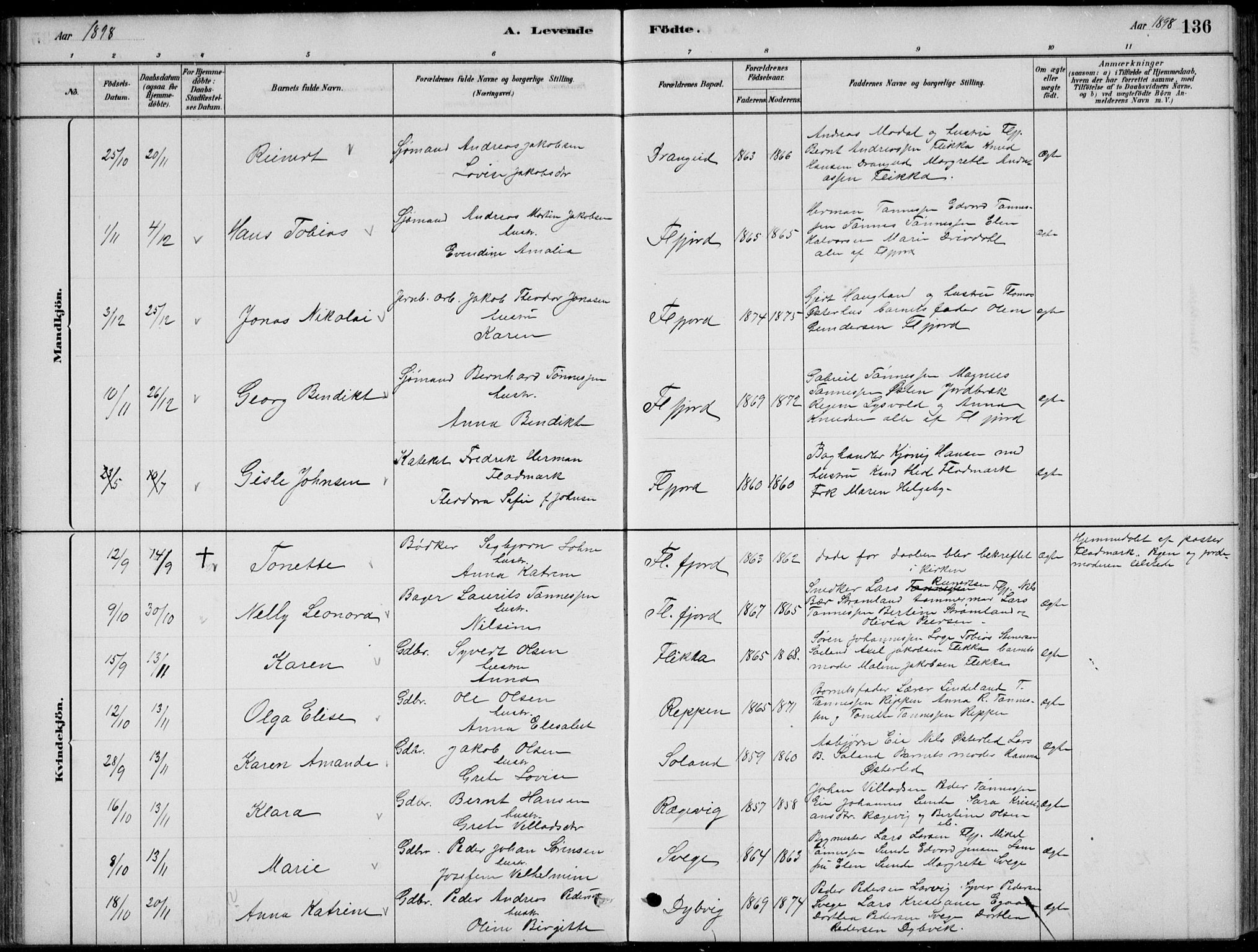 Flekkefjord sokneprestkontor, AV/SAK-1111-0012/F/Fb/Fbc/L0007: Klokkerbok nr. B 7, 1880-1902, s. 136