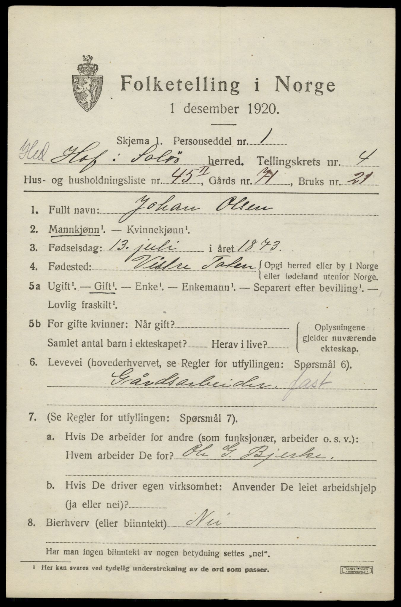 SAH, Folketelling 1920 for 0424 Hof herred, 1920, s. 6799
