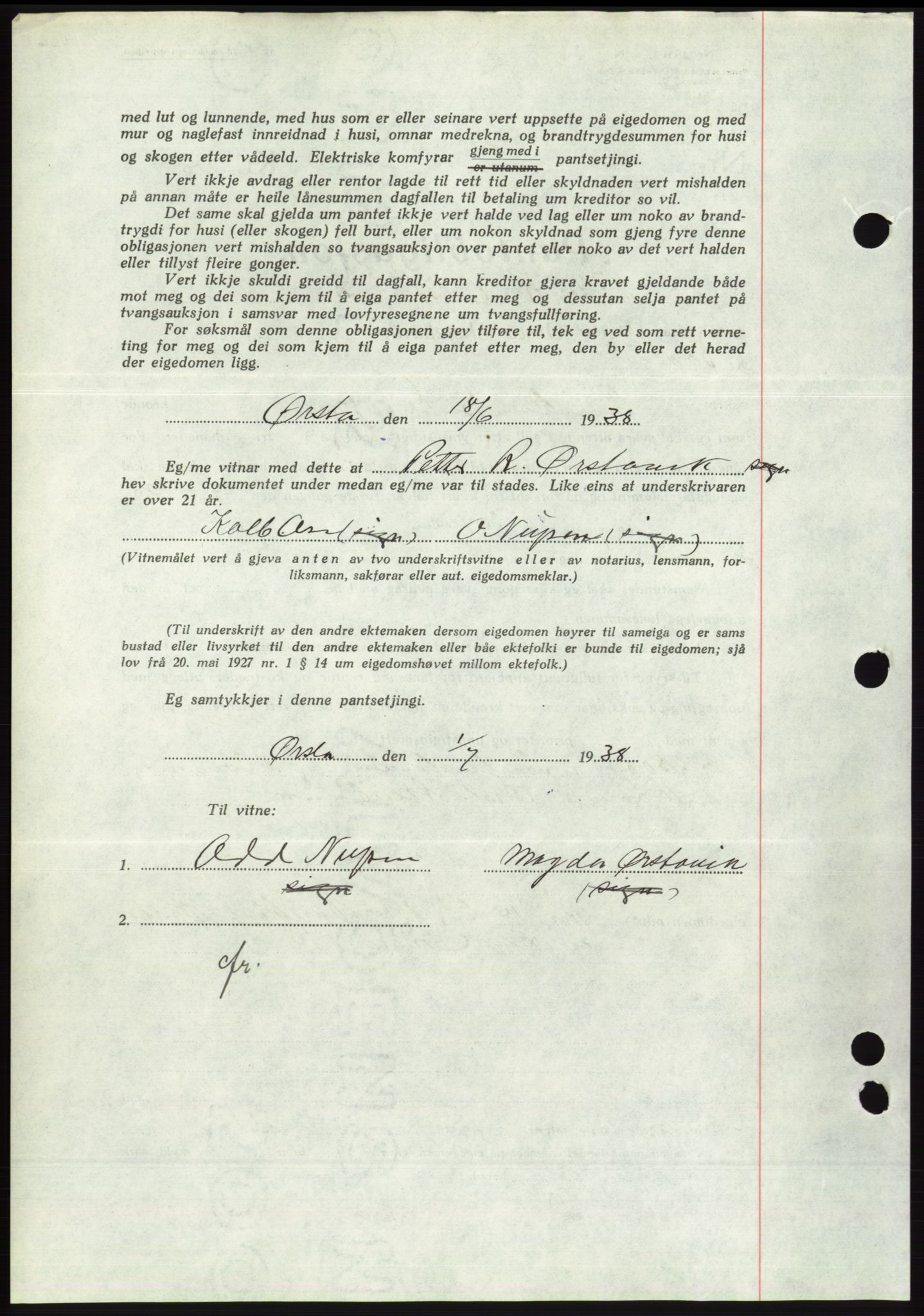 Søre Sunnmøre sorenskriveri, AV/SAT-A-4122/1/2/2C/L0065: Pantebok nr. 59, 1938-1938, Dagboknr: 927/1938