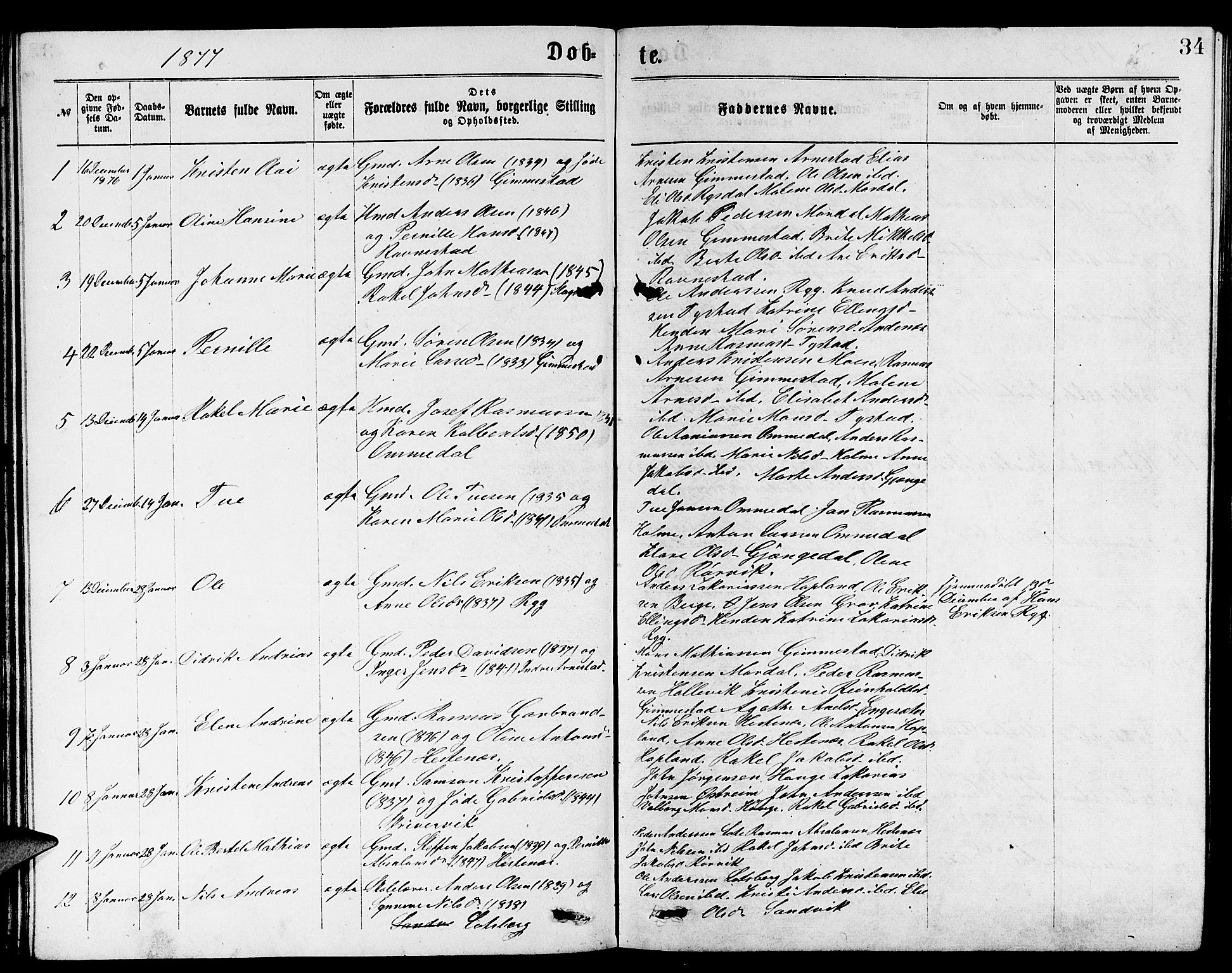 Gloppen sokneprestembete, AV/SAB-A-80101/H/Hab/Habb/L0001: Klokkerbok nr. B 1, 1872-1888, s. 34