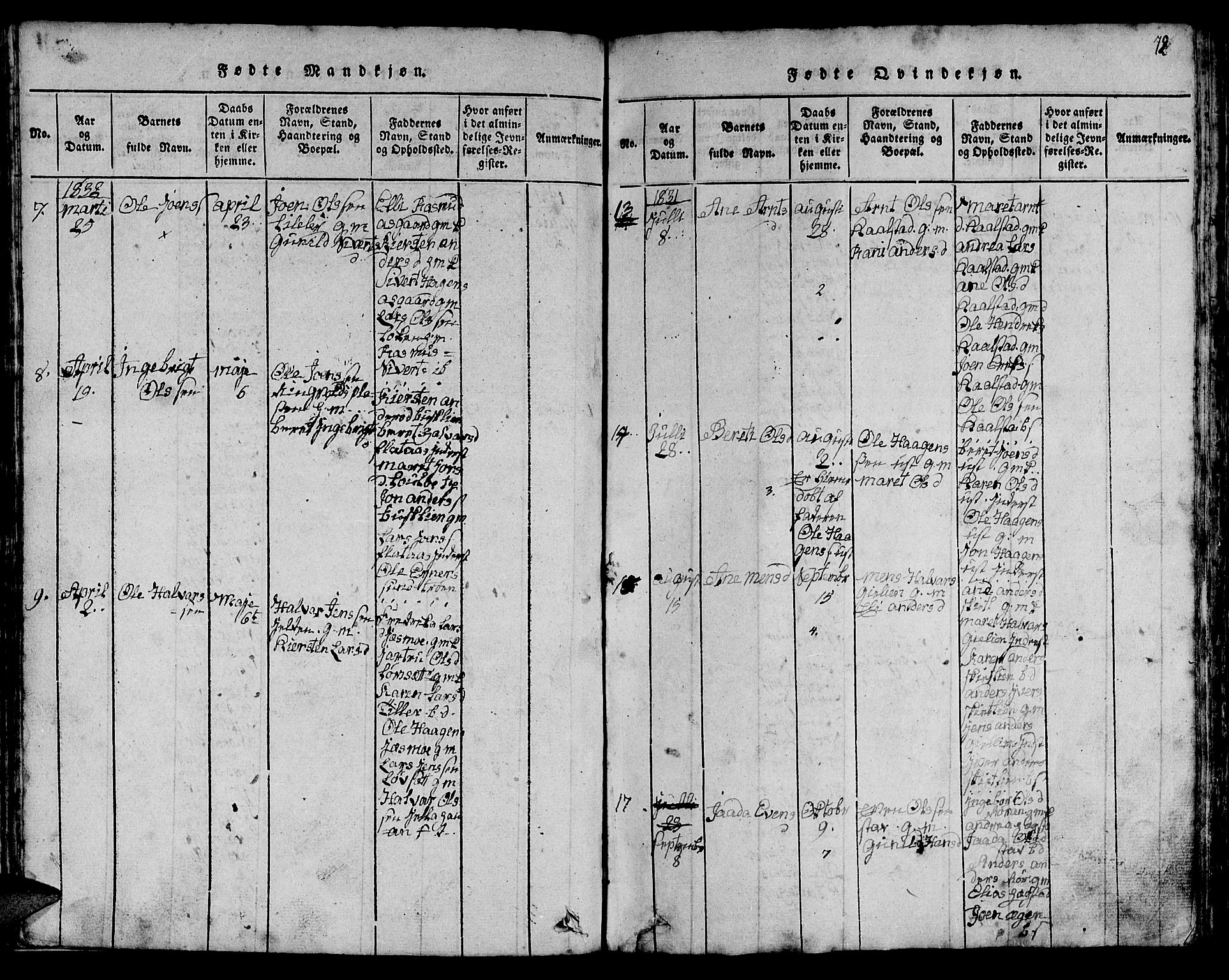 Ministerialprotokoller, klokkerbøker og fødselsregistre - Sør-Trøndelag, AV/SAT-A-1456/613/L0393: Klokkerbok nr. 613C01, 1816-1886, s. 72