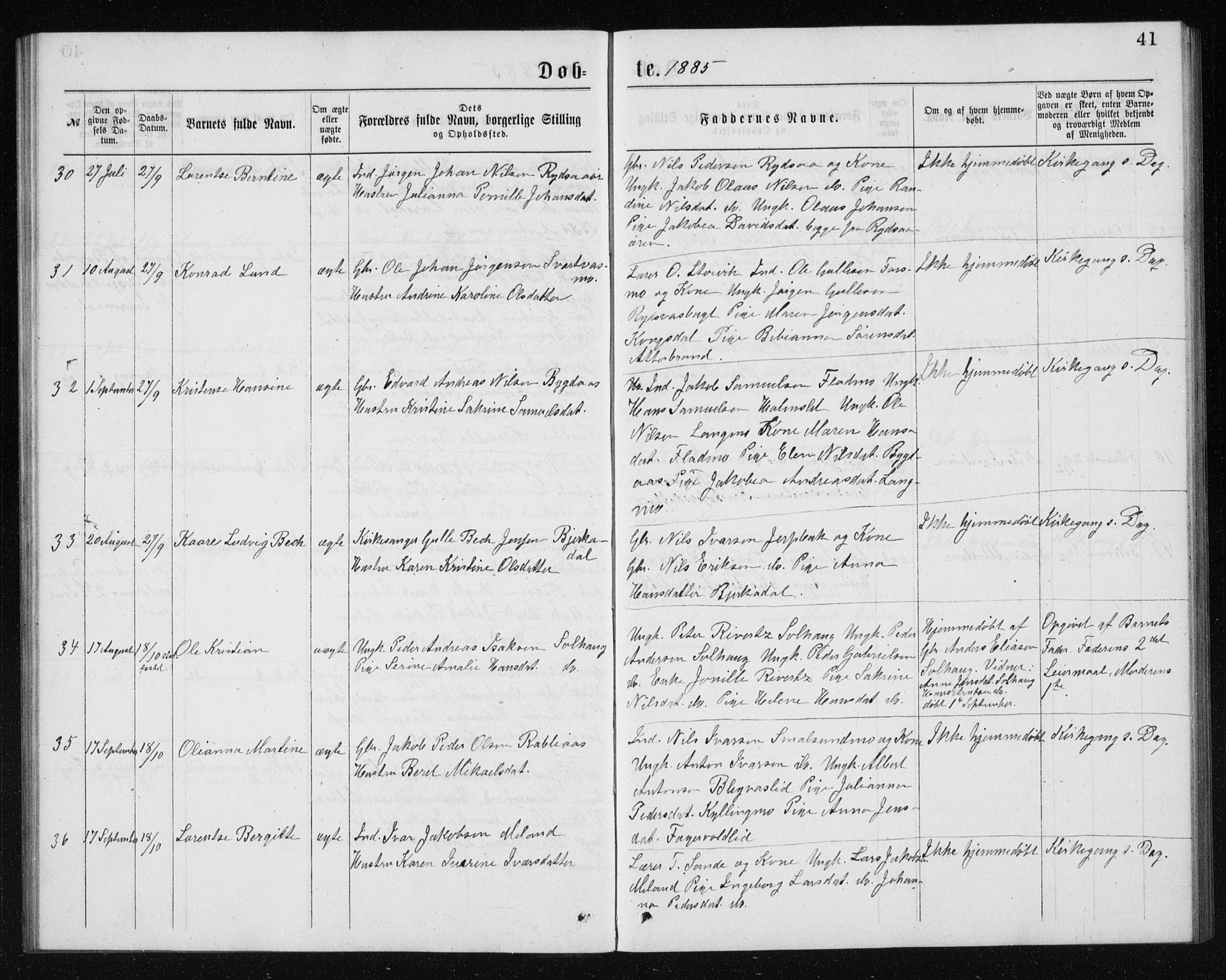 Ministerialprotokoller, klokkerbøker og fødselsregistre - Nordland, AV/SAT-A-1459/826/L0381: Klokkerbok nr. 826C01, 1877-1886, s. 41