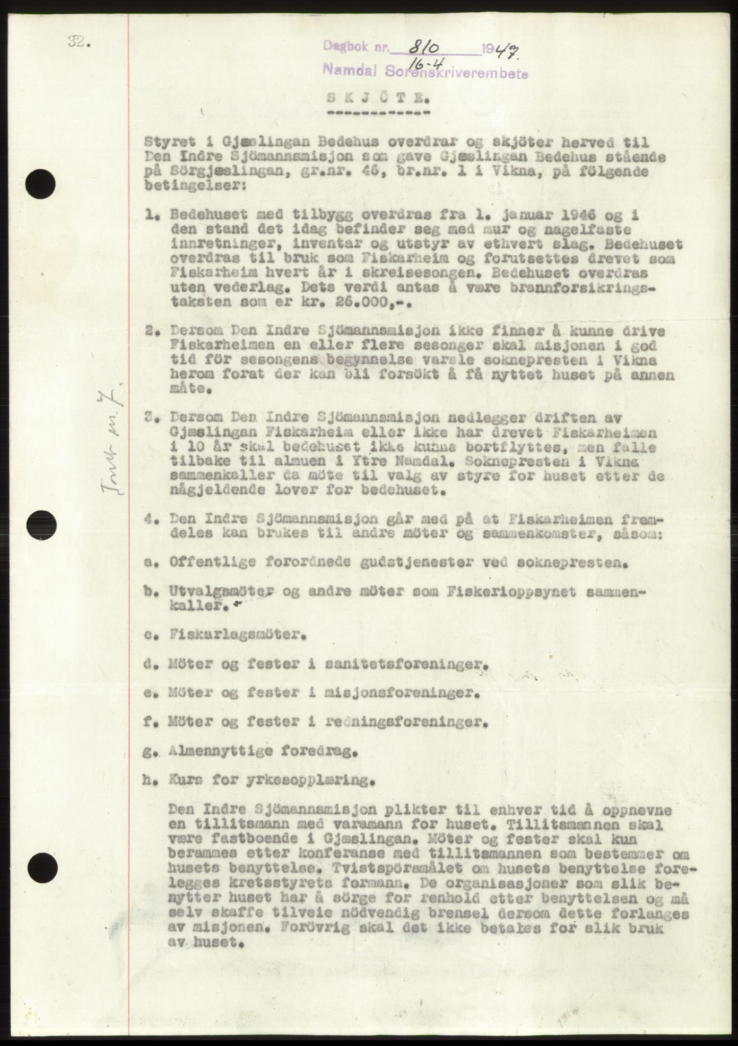 Namdal sorenskriveri, SAT/A-4133/1/2/2C: Pantebok nr. -, 1947-1947, Dagboknr: 810/1947