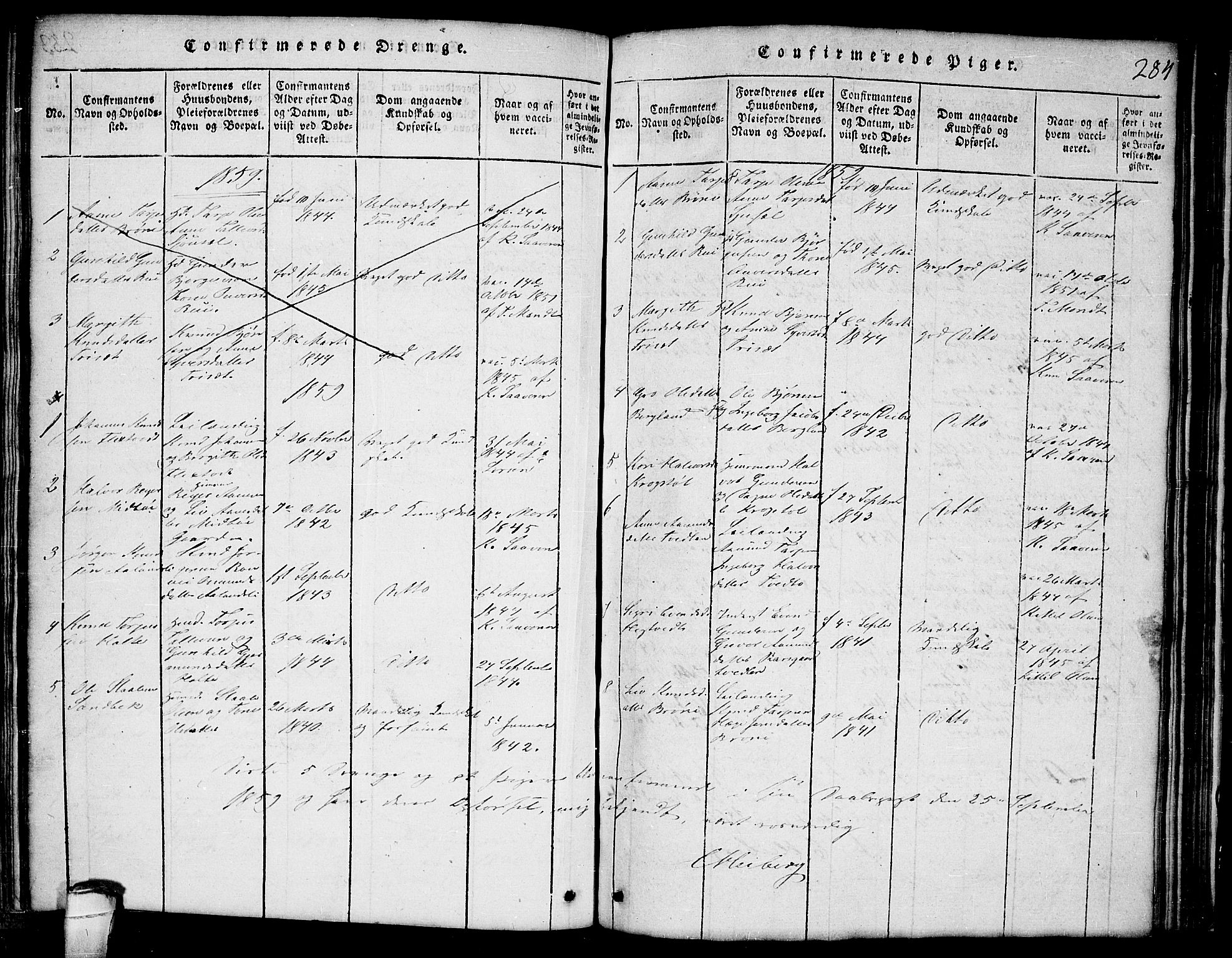 Lårdal kirkebøker, SAKO/A-284/G/Ga/L0001: Klokkerbok nr. I 1, 1815-1861, s. 284