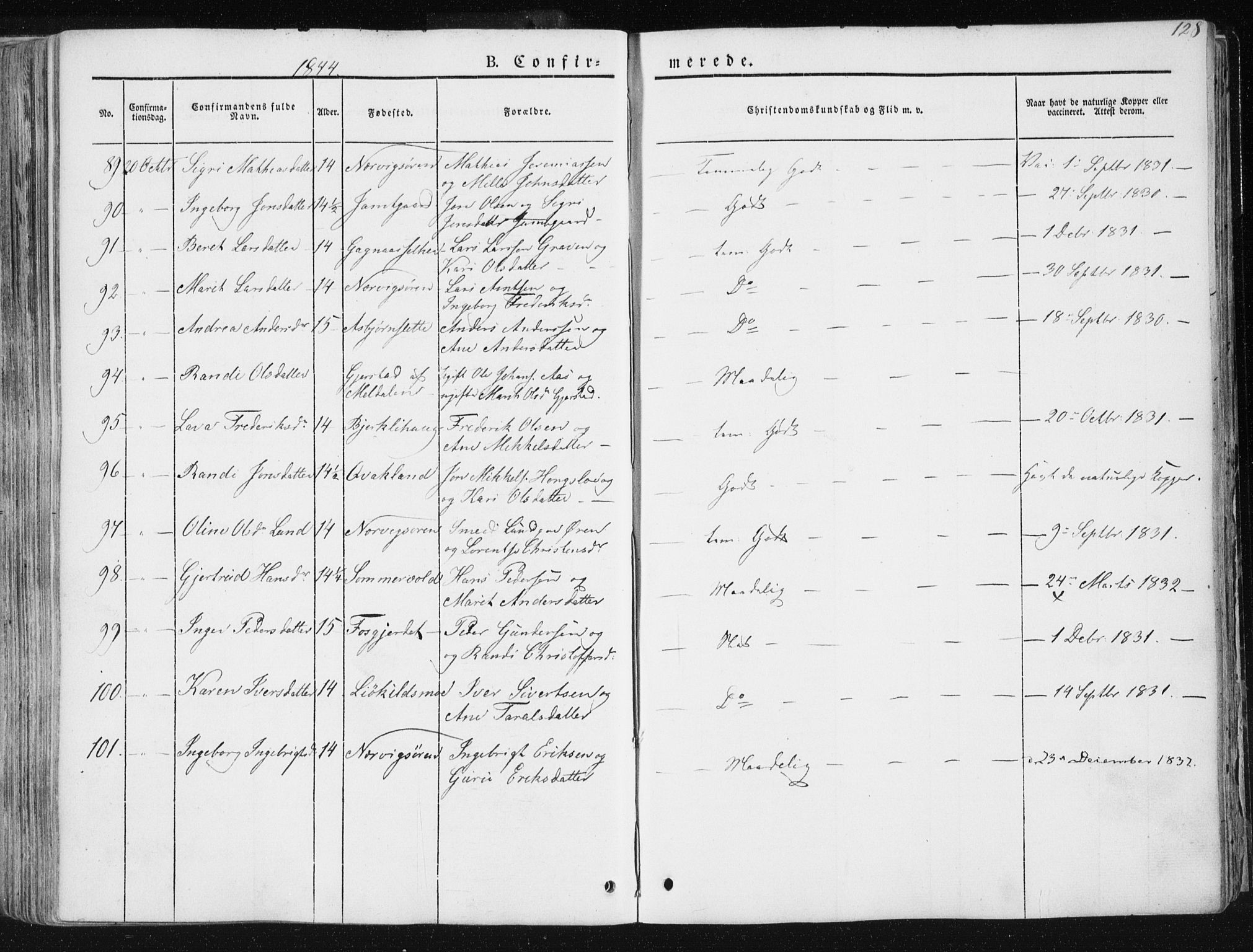 Ministerialprotokoller, klokkerbøker og fødselsregistre - Sør-Trøndelag, AV/SAT-A-1456/668/L0805: Ministerialbok nr. 668A05, 1840-1853, s. 128