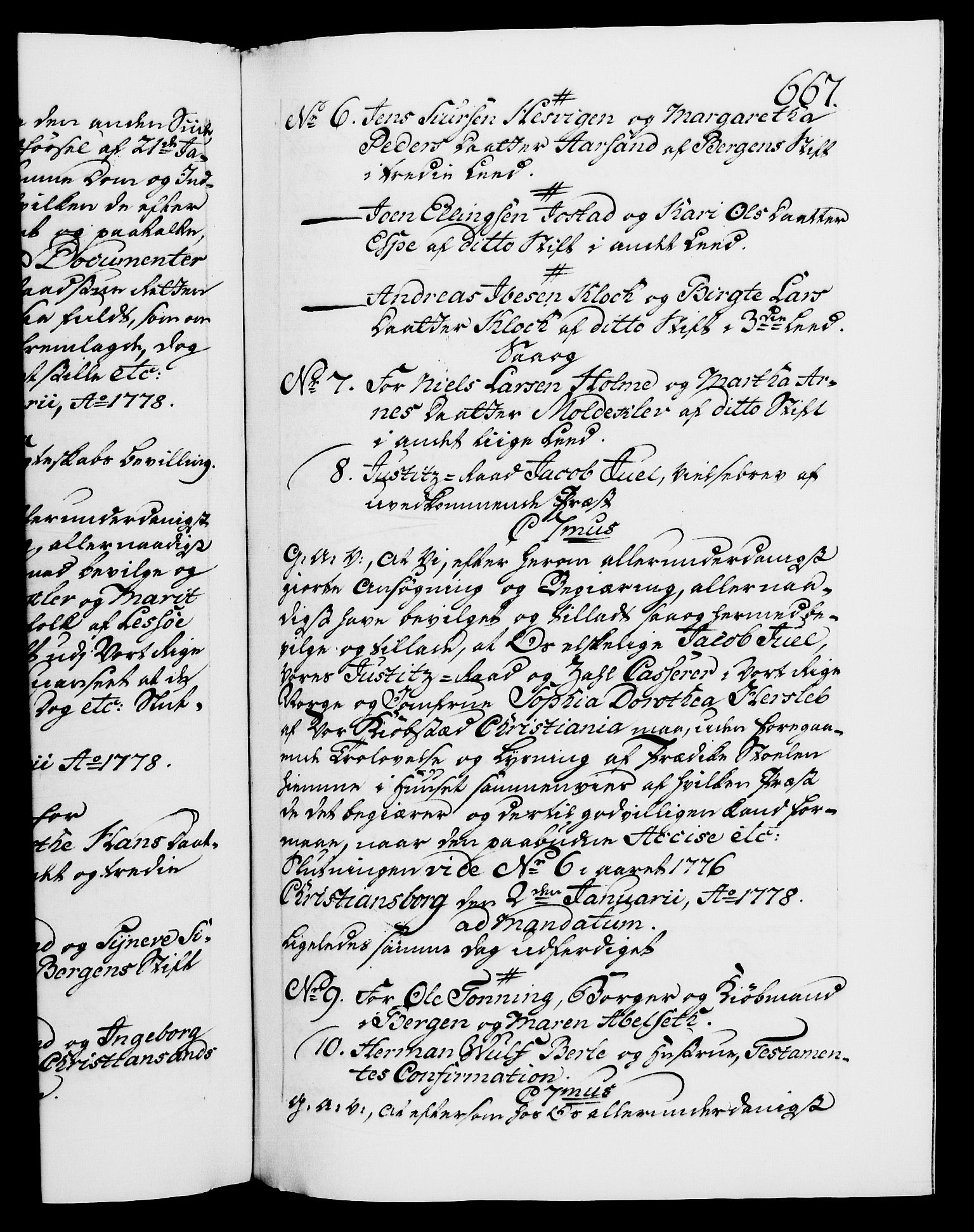 Danske Kanselli 1572-1799, AV/RA-EA-3023/F/Fc/Fca/Fcaa/L0047: Norske registre, 1776-1778, s. 667a