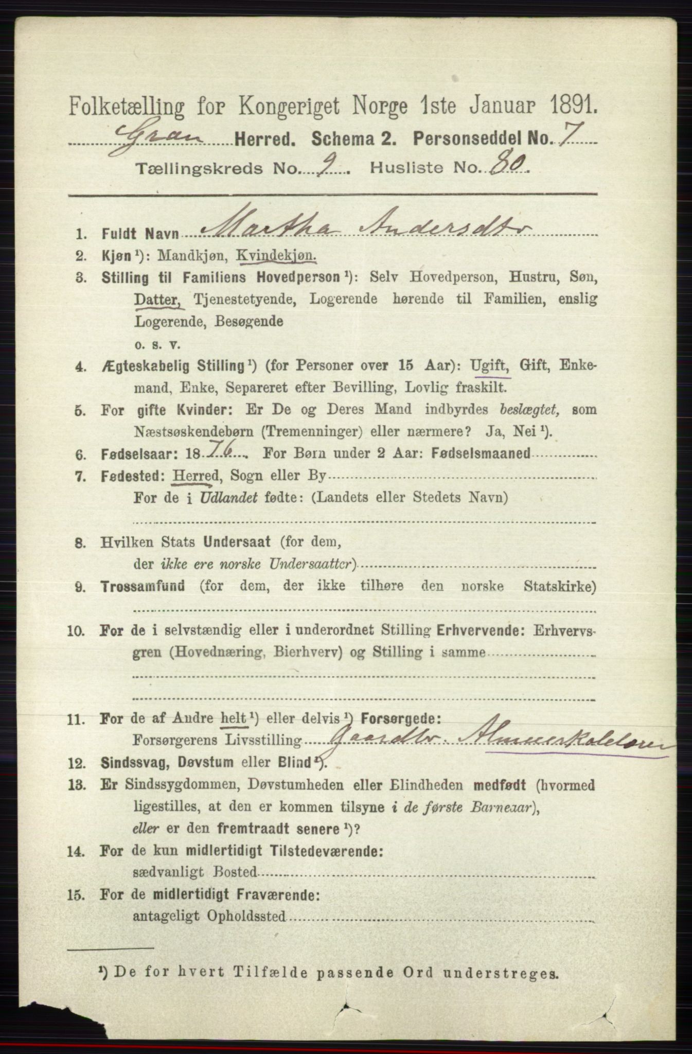 RA, Folketelling 1891 for 0534 Gran herred, 1891, s. 4560