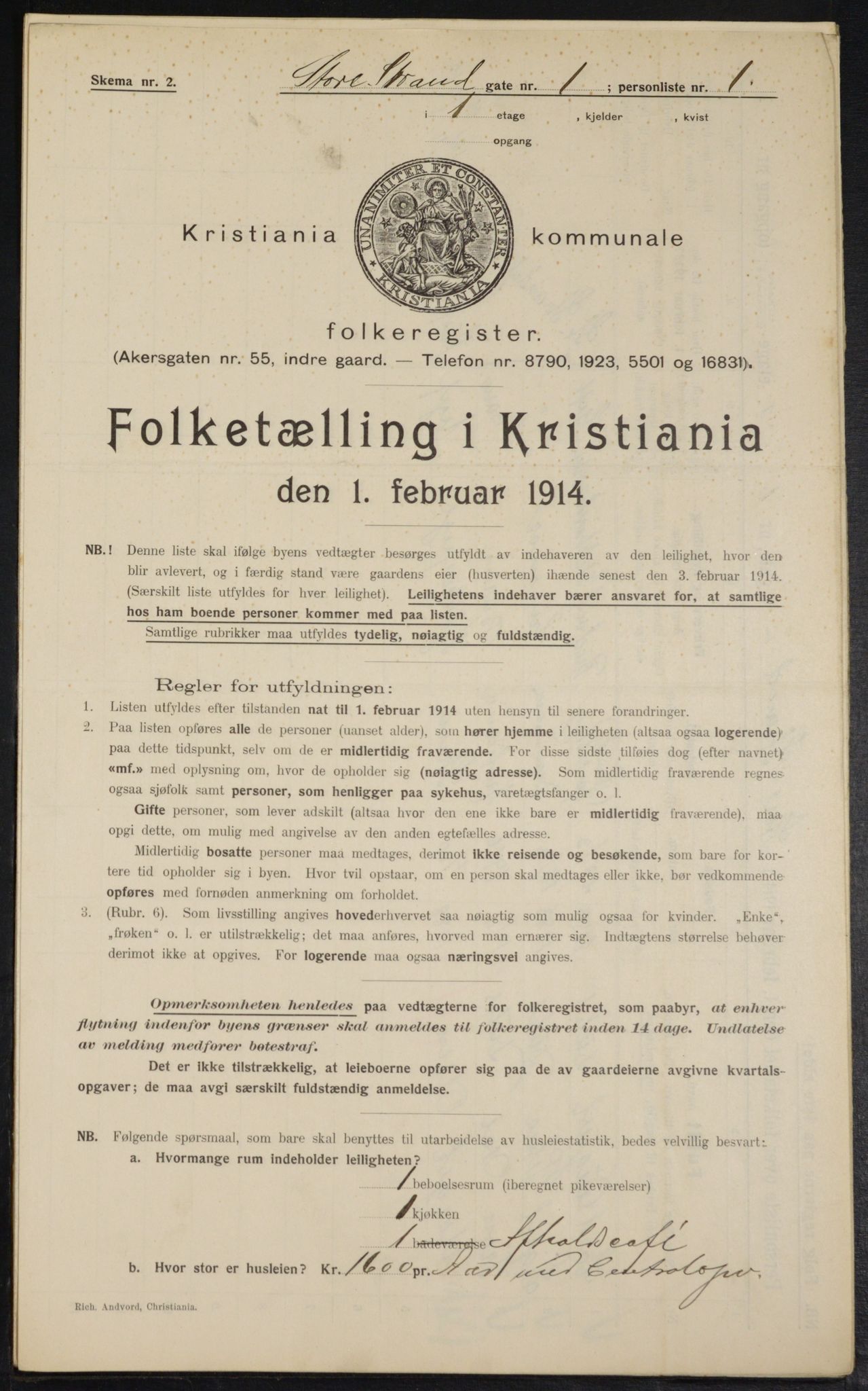 OBA, Kommunal folketelling 1.2.1914 for Kristiania, 1914, s. 103516