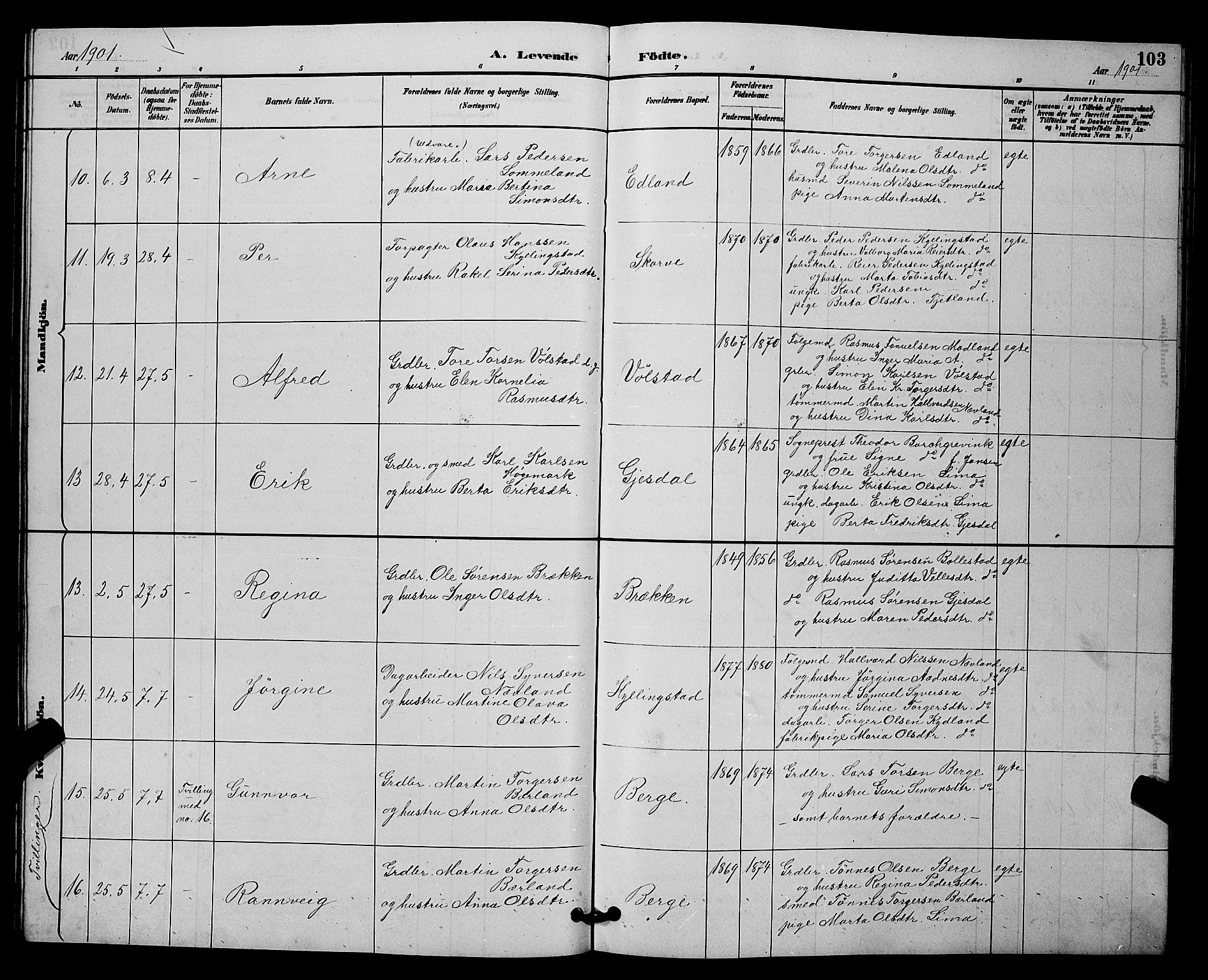 Lye sokneprestkontor, AV/SAST-A-101794/001/30BB/L0008: Klokkerbok nr. B 7, 1887-1901, s. 103