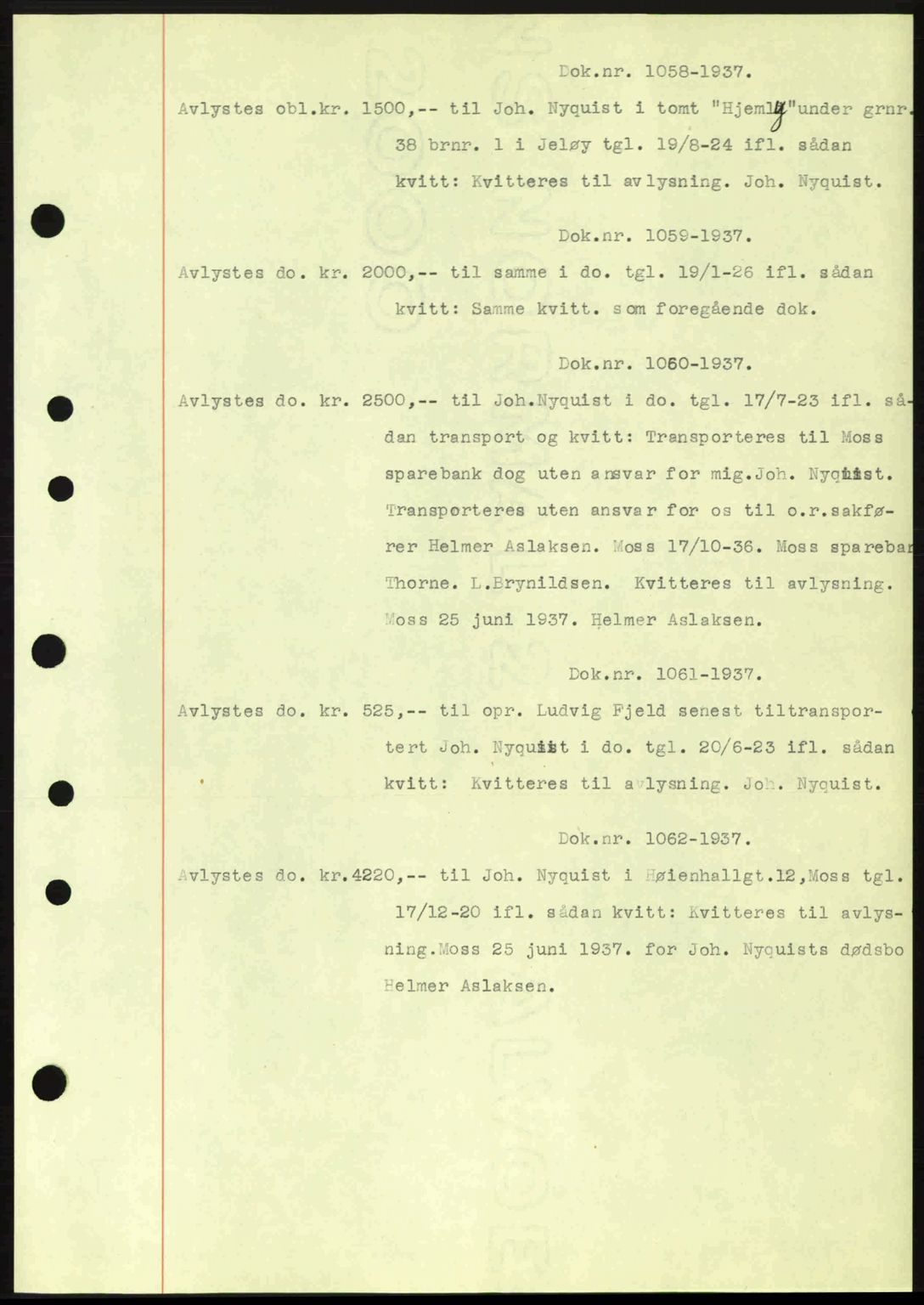 Moss sorenskriveri, SAO/A-10168: Pantebok nr. B3, 1937-1937, Dagboknr: 1058/1937