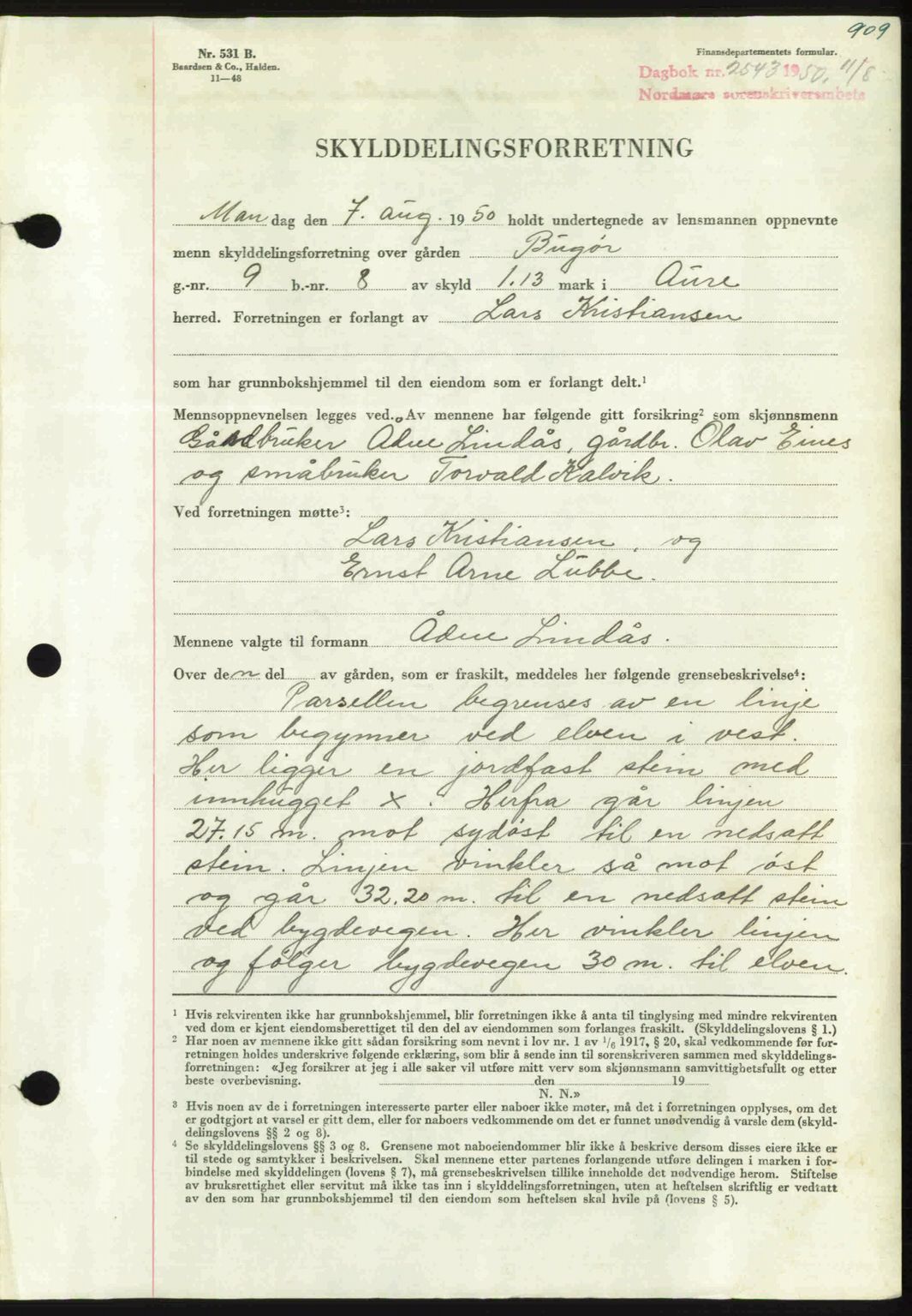 Nordmøre sorenskriveri, AV/SAT-A-4132/1/2/2Ca: Pantebok nr. A115, 1950-1950, Dagboknr: 2543/1950