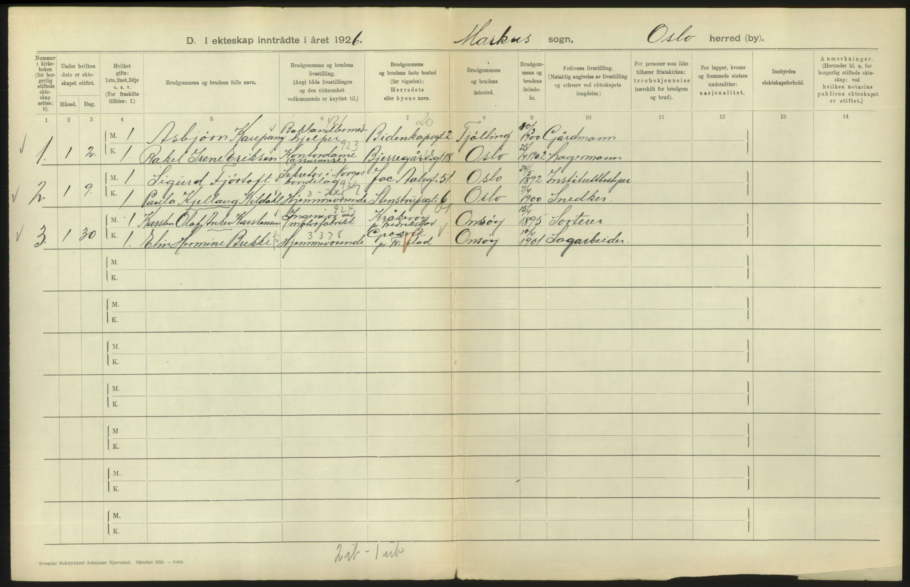 Statistisk sentralbyrå, Sosiodemografiske emner, Befolkning, AV/RA-S-2228/D/Df/Dfc/Dfcf/L0008: Oslo: Gifte, 1926, s. 816