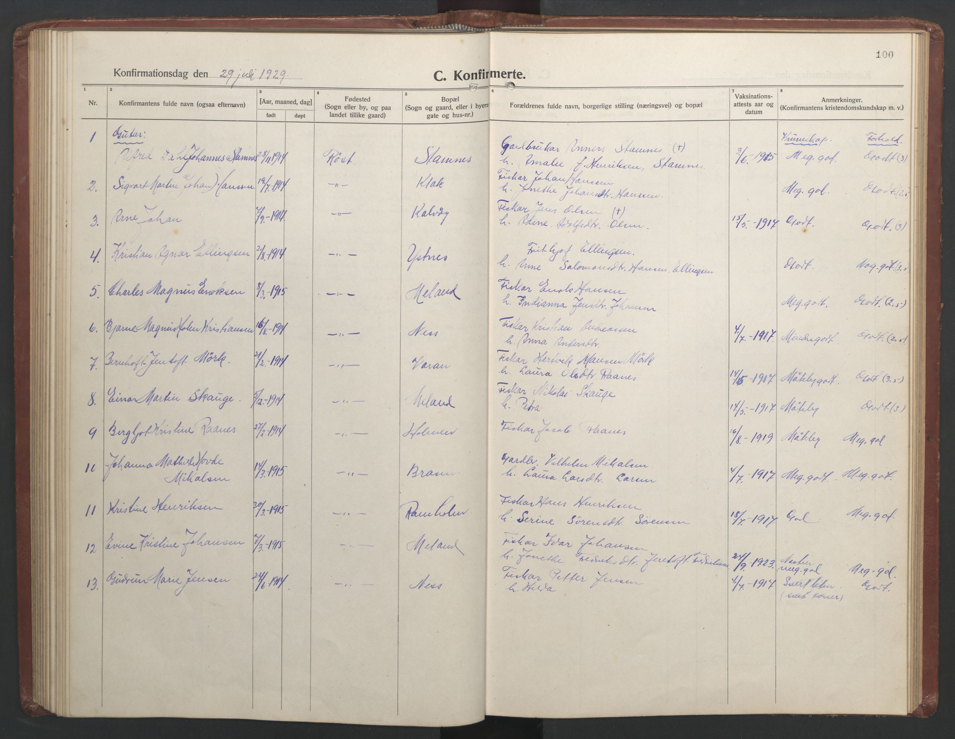 Ministerialprotokoller, klokkerbøker og fødselsregistre - Nordland, SAT/A-1459/808/L0132: Klokkerbok nr. 808C03, 1920-1946, s. 100