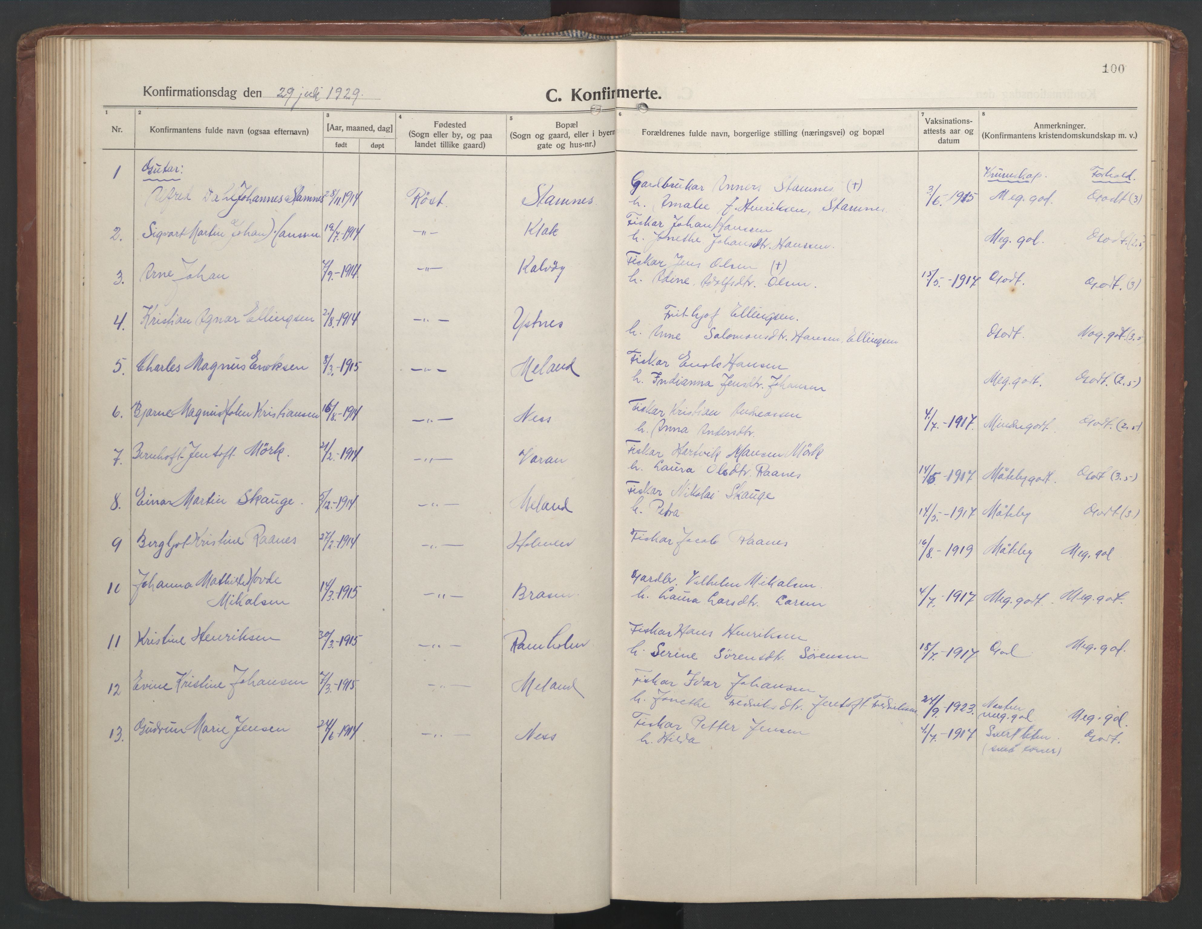 Ministerialprotokoller, klokkerbøker og fødselsregistre - Nordland, AV/SAT-A-1459/808/L0132: Klokkerbok nr. 808C03, 1920-1946, s. 100