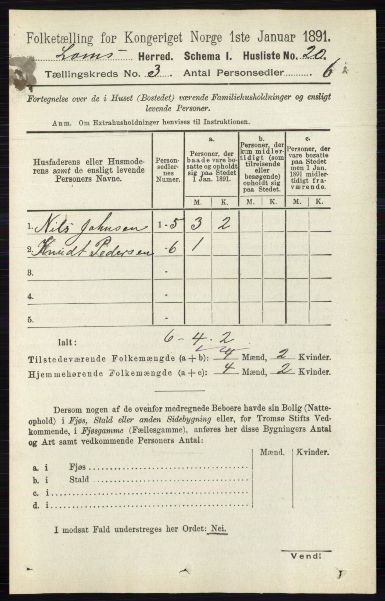 RA, Folketelling 1891 for 0514 Lom herred, 1891, s. 1244